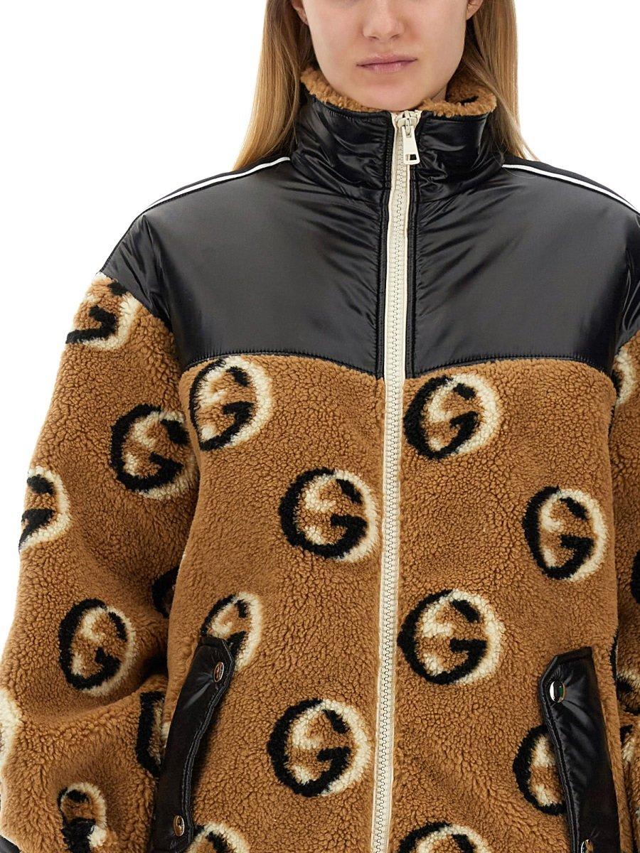 Gucci Interlocking G Wool-blend Fleece Jacket In Beige