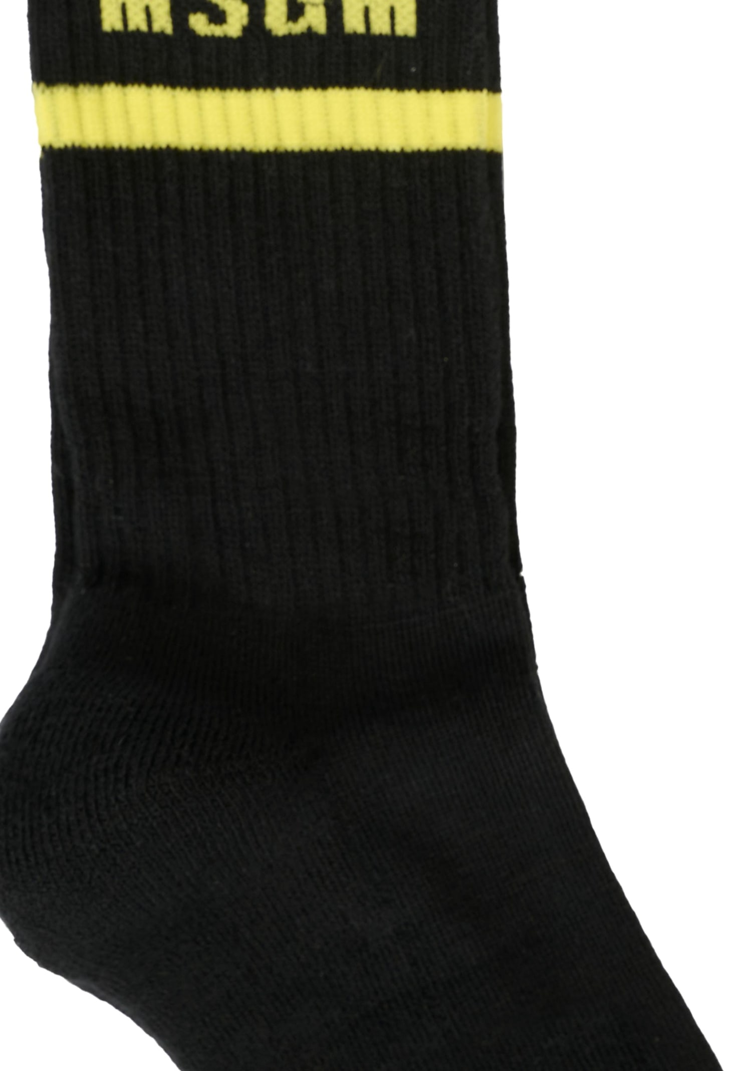 Msgm Black Socks For Kids With Yellow Logo In Black