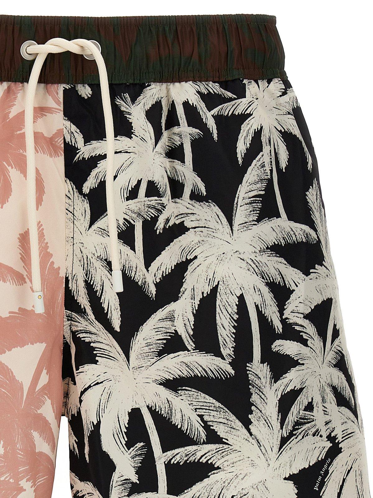 Shop Palm Angels Palms Patchwork Drawstring Swim Shorts In Multicolour