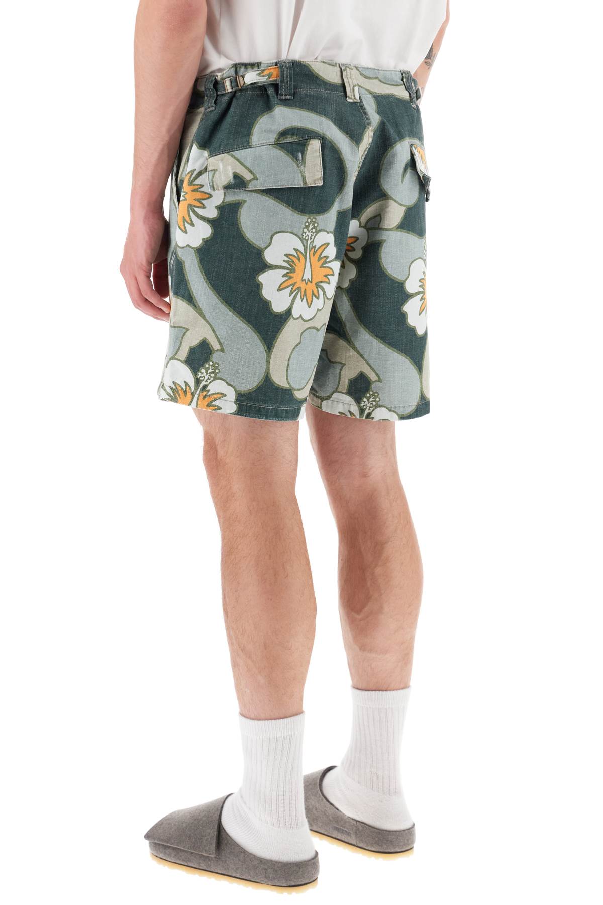 Shop Erl Floral Print Bermida Shorts In  Grey Hibiscus 1