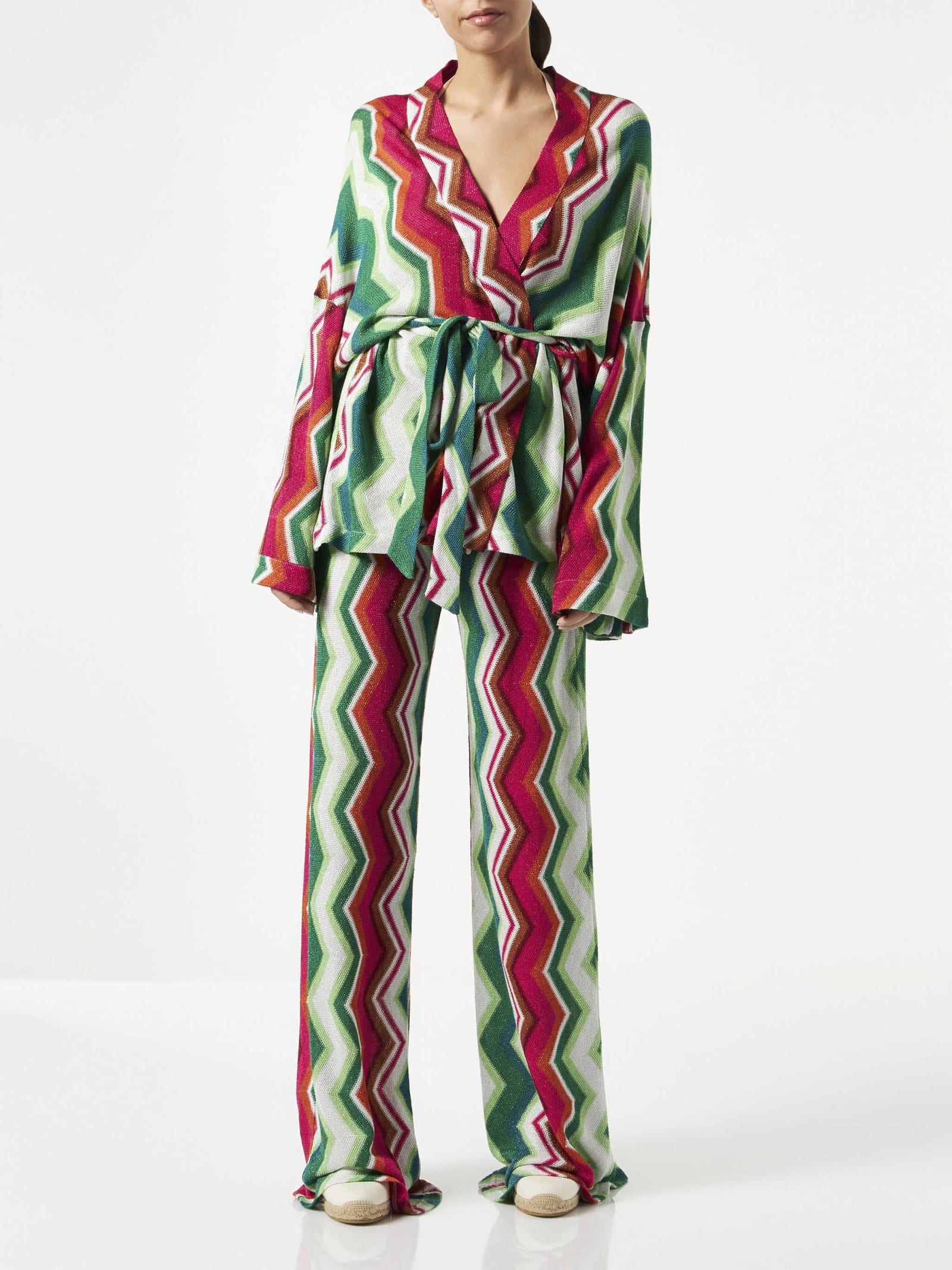 Shop Mc2 Saint Barth Chevron Knitted Kimono Cardigan In Pink
