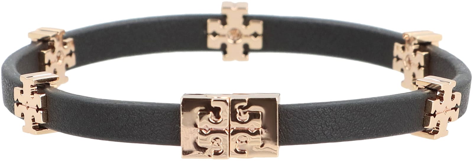Tory Burch Eleanor Logo Charm Faux Leather Bracelet In Black