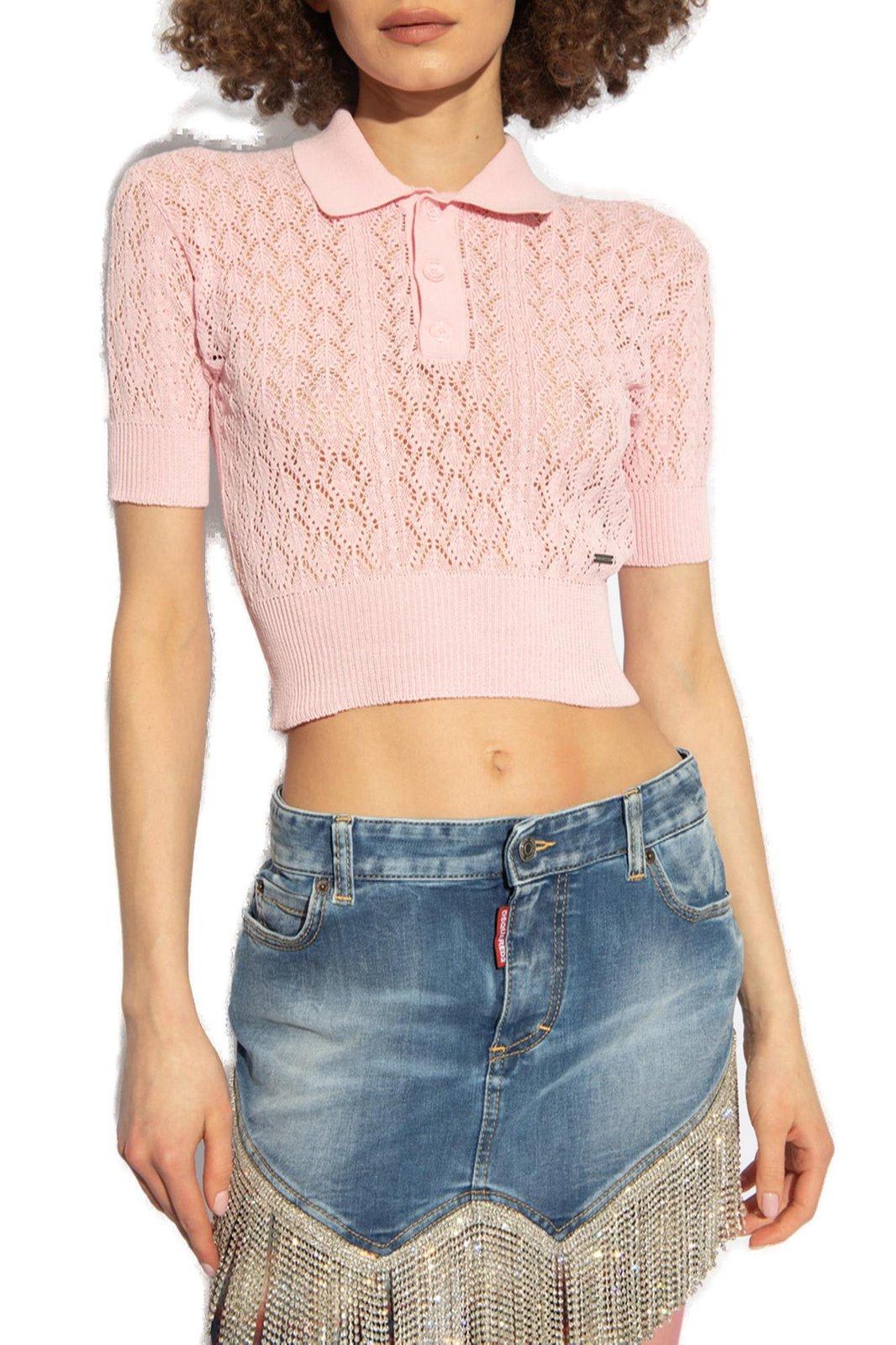 Shop Dsquared2 Short-sleeved Open-knitted Cropped Top