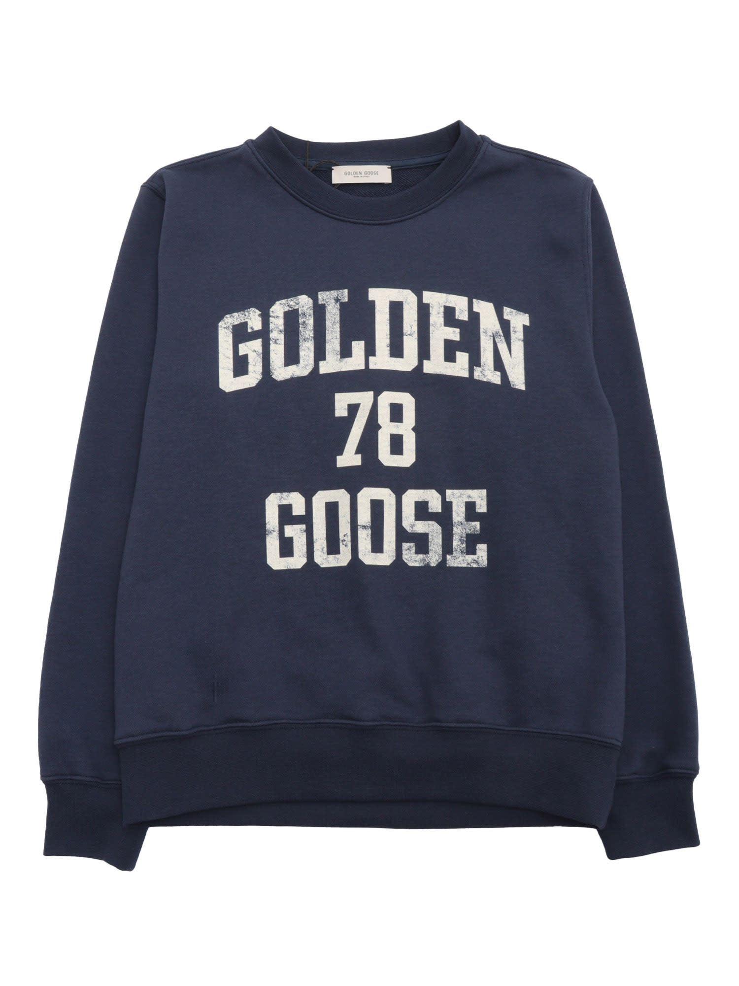Golden Goose Journey/ Unisex Crewneck Regular Sweatshirt/ Blend Cotton Fleece With Vintage Effect Print In Blue