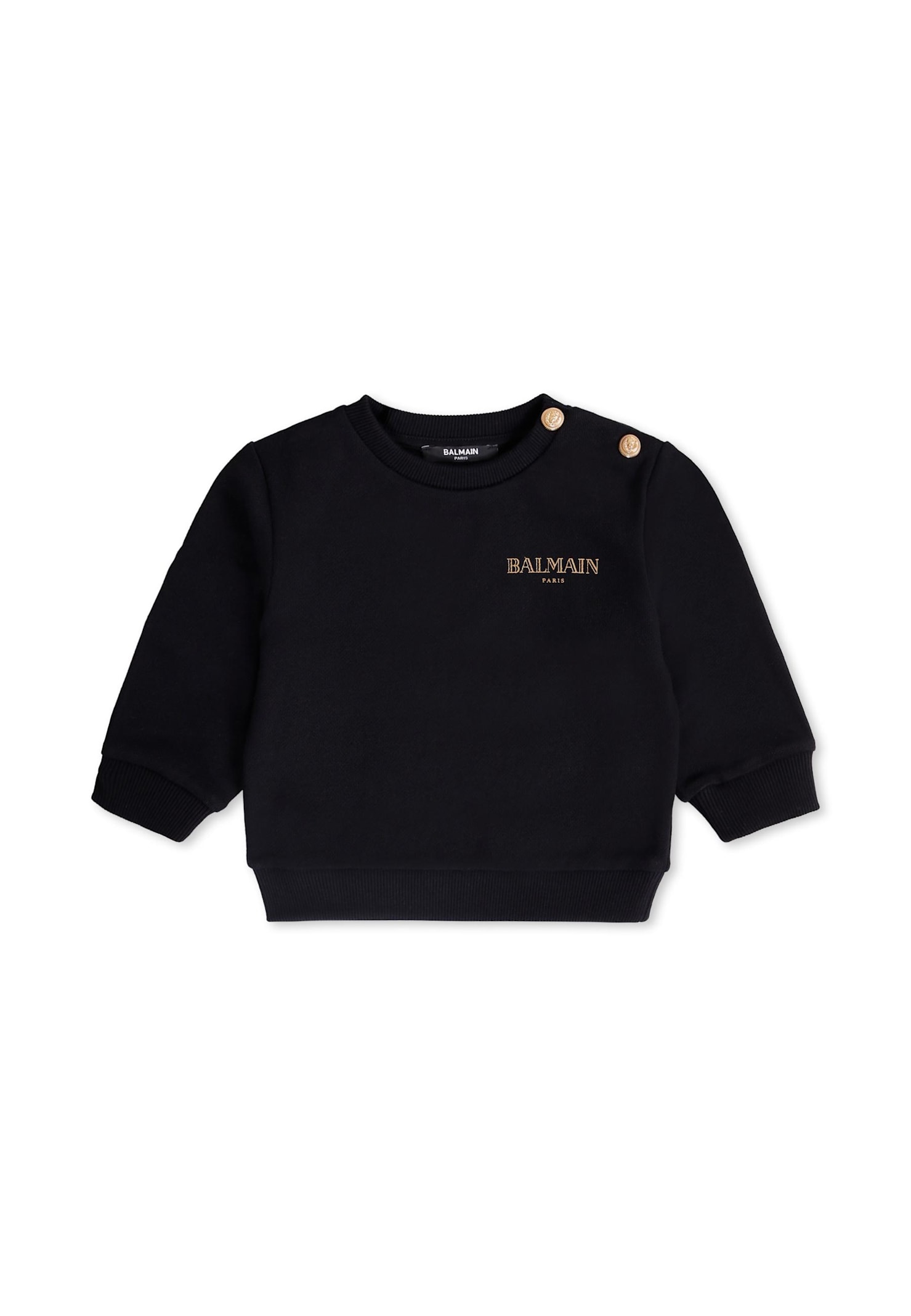 Balmain Black Sweatshirt For Baby Girl With Logo In Black