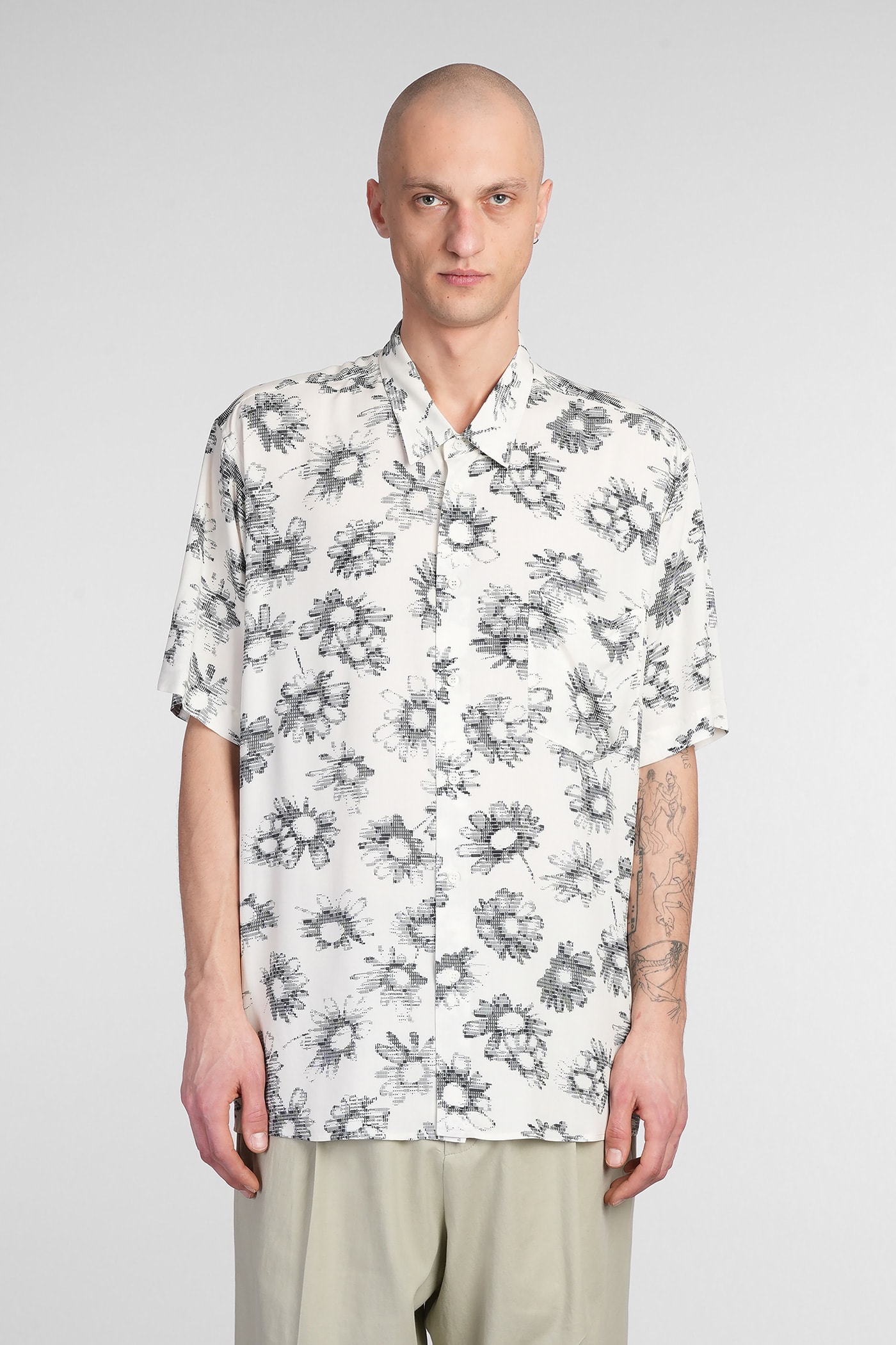 Magliano Matrix Print Viscose Bowling Shirt In Beige