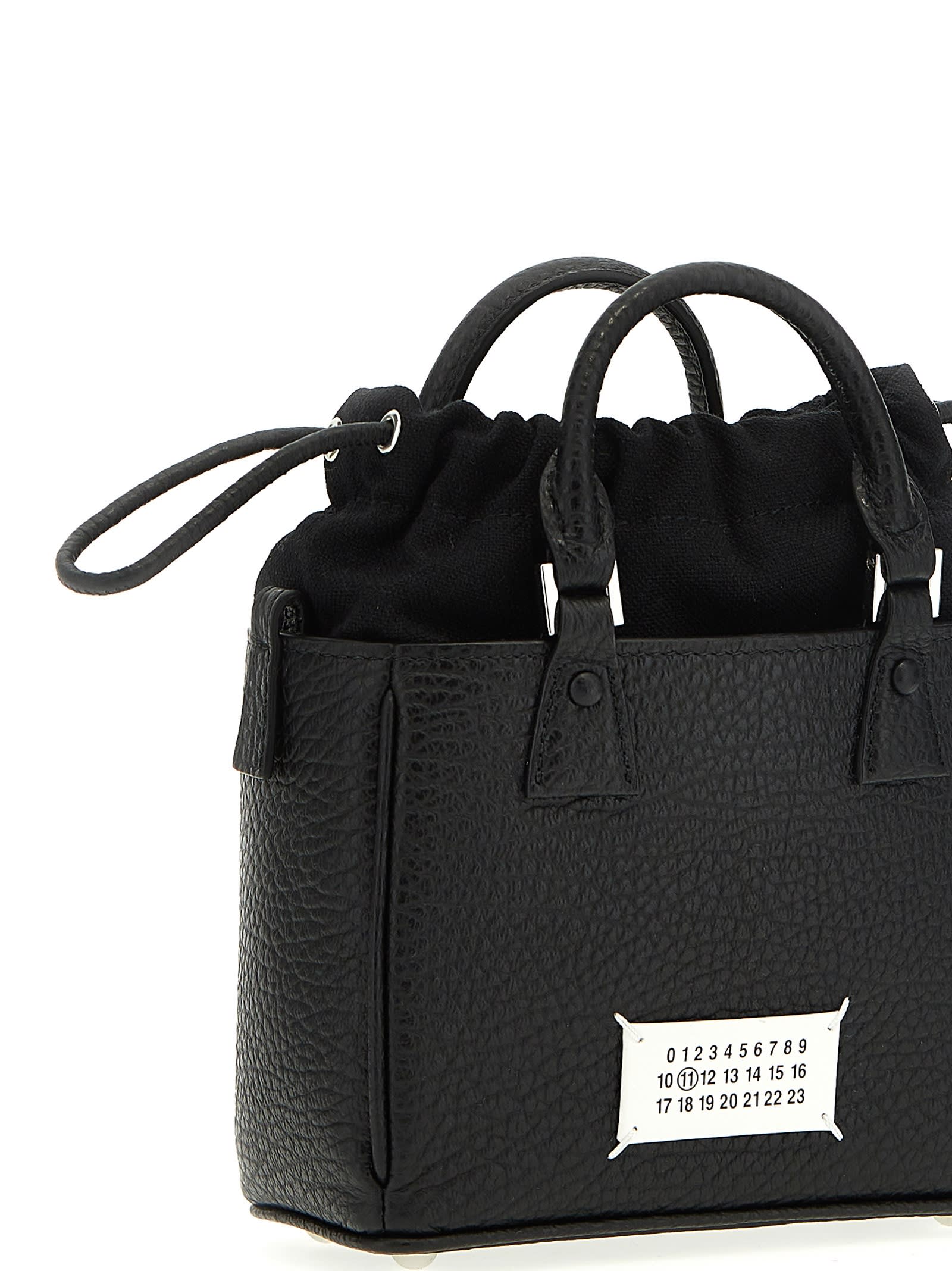Maison Margiela Horizontal Leather Tote With Top Handle And Detachable Strap In Black