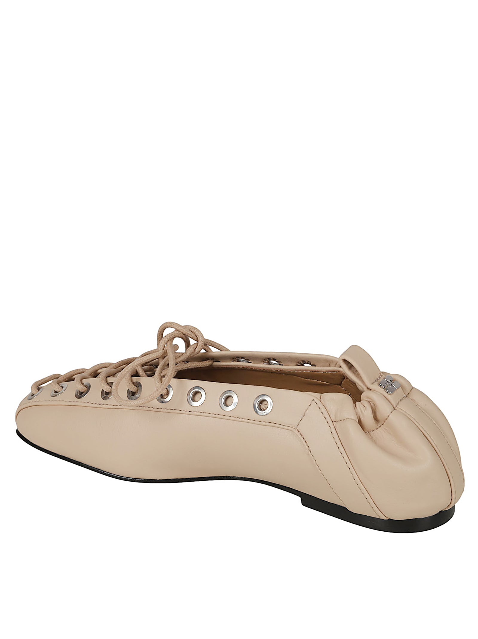 Ganni Eyelets Lace Up Ballerina In Brown
