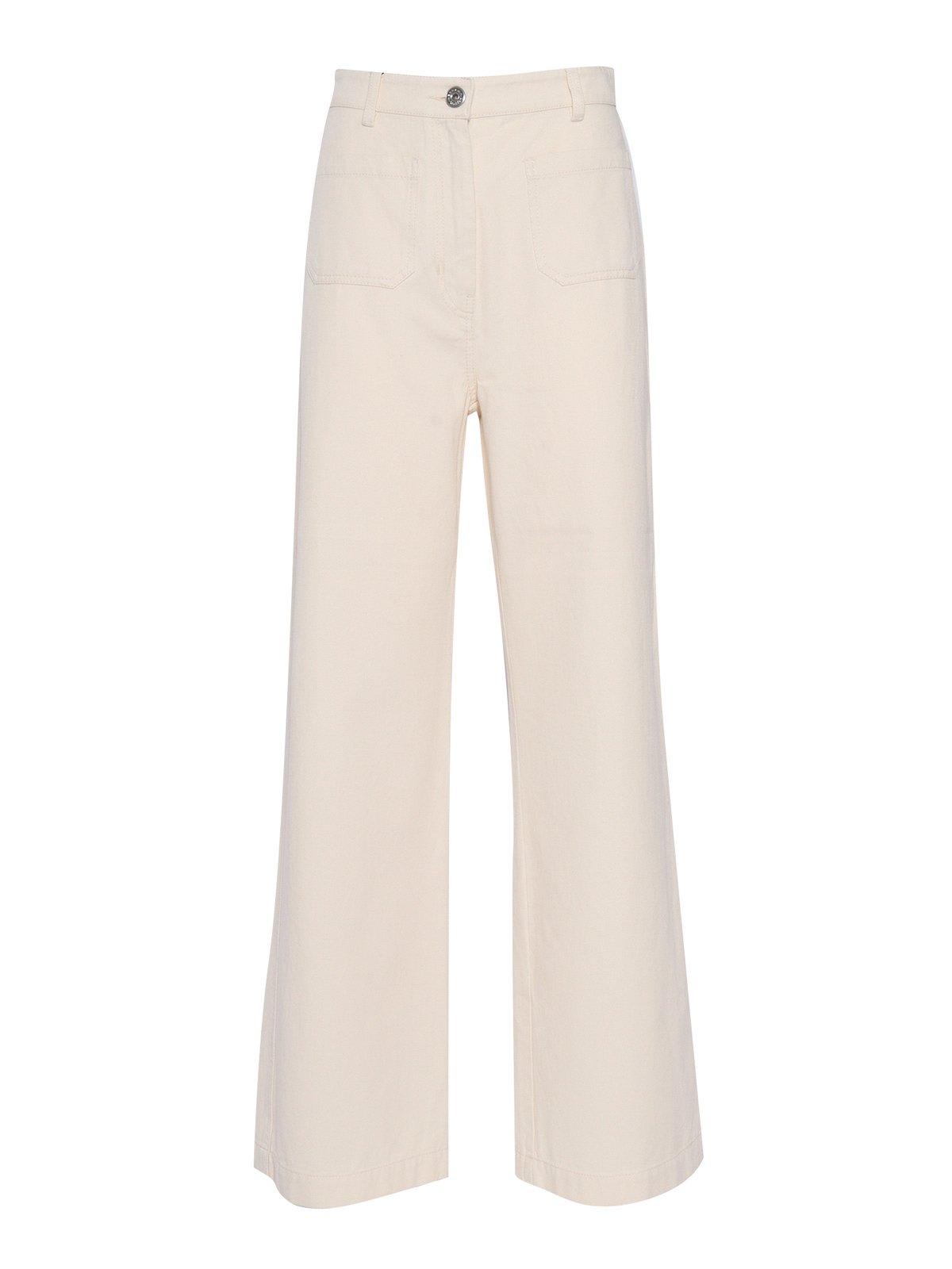 Shop Weekend Max Mara Logo Patch Wide Leg Jeans In Ecru