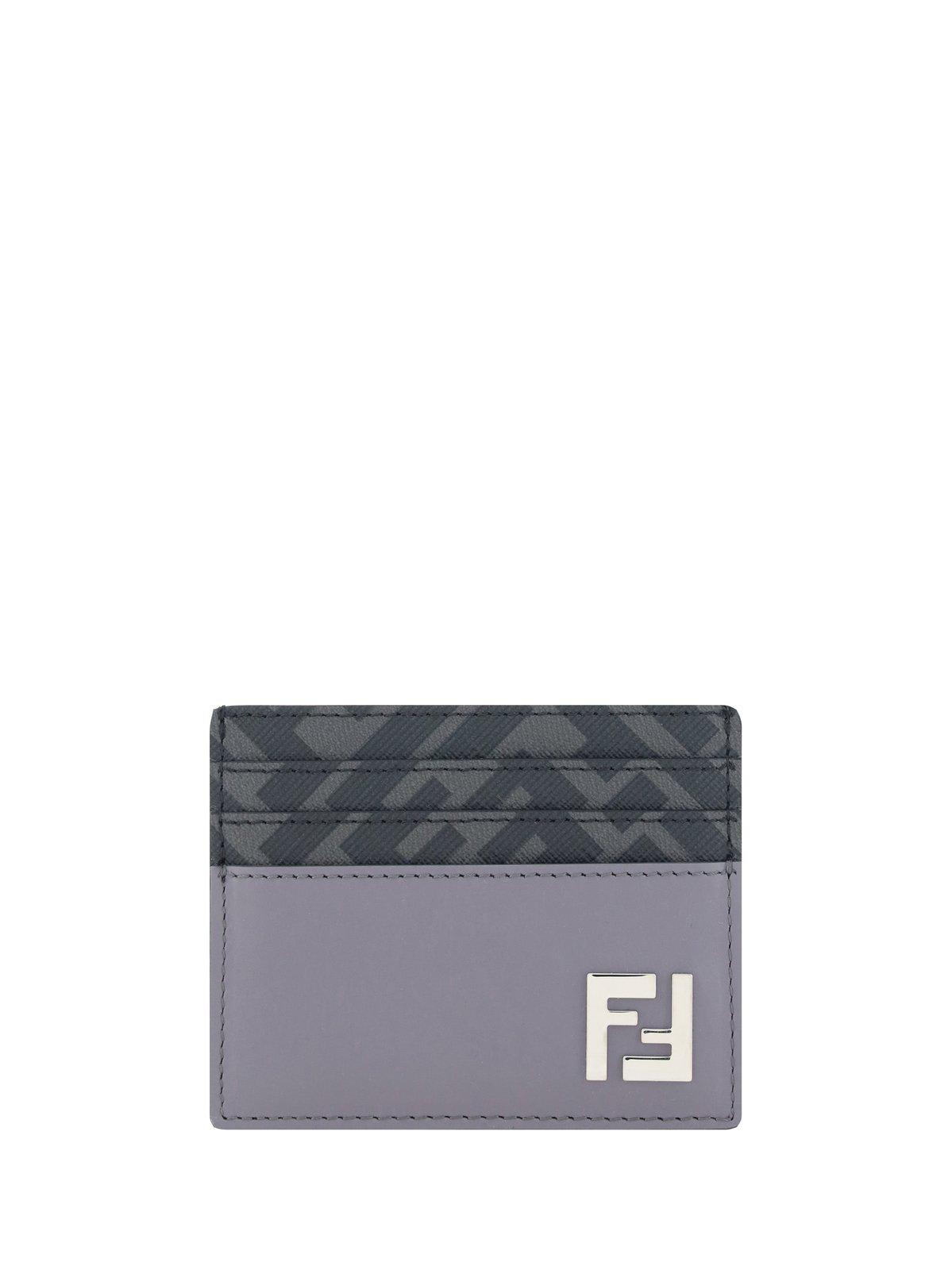 Shop Fendi Ff Squared Card Holder In Grey