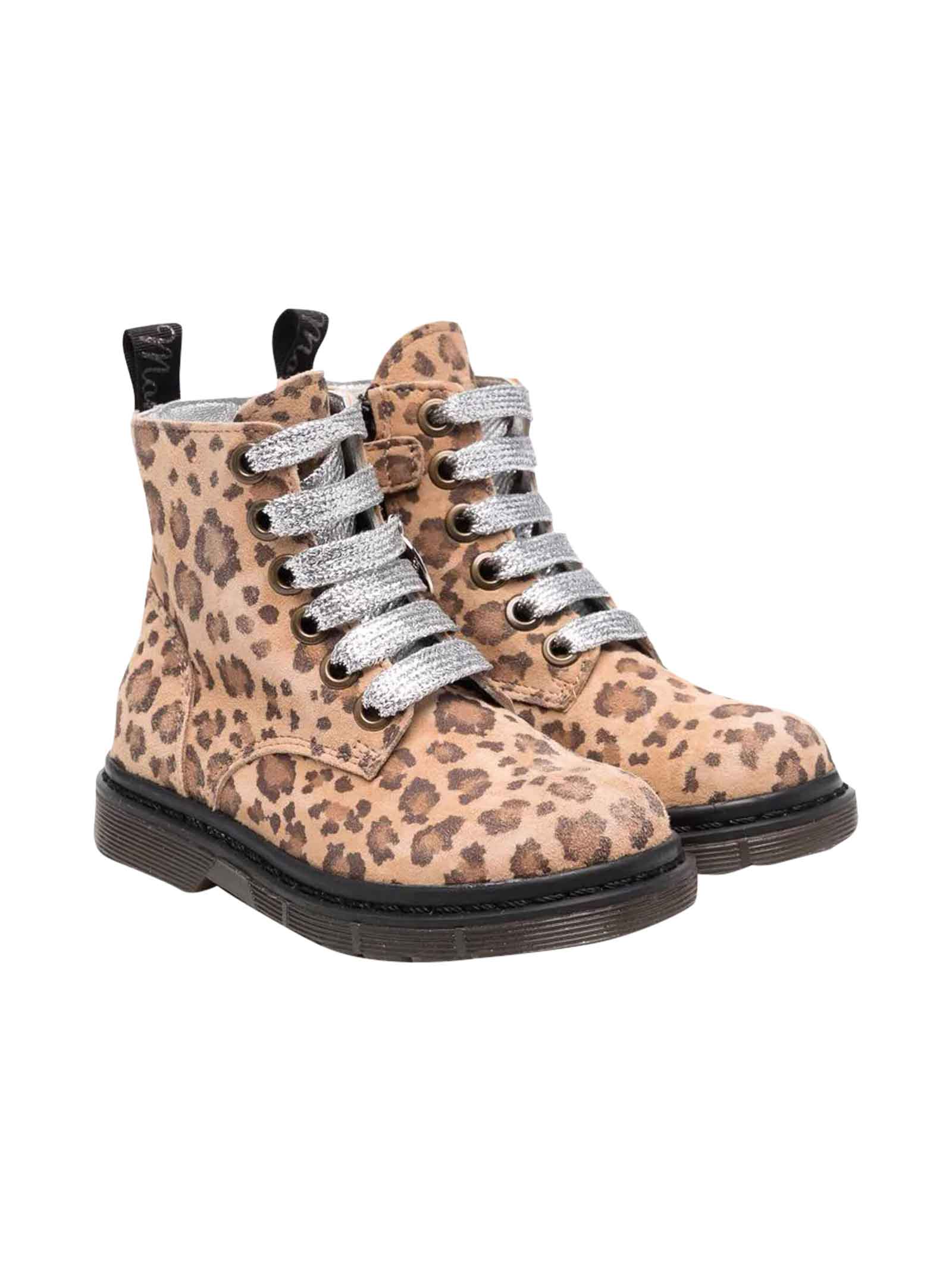 Monnalisa Kids' Beige Boots Girl In Leopard Print