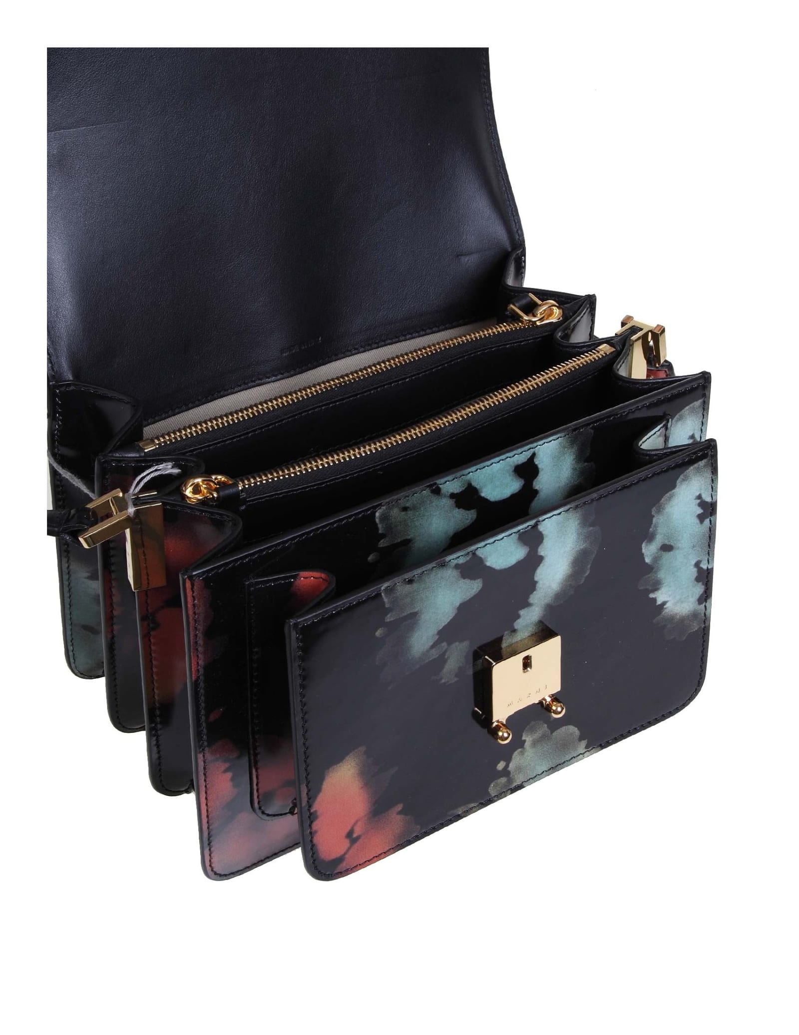 Marni Leather Trunk Bag With Multicolor Print In Black | ModeSens
