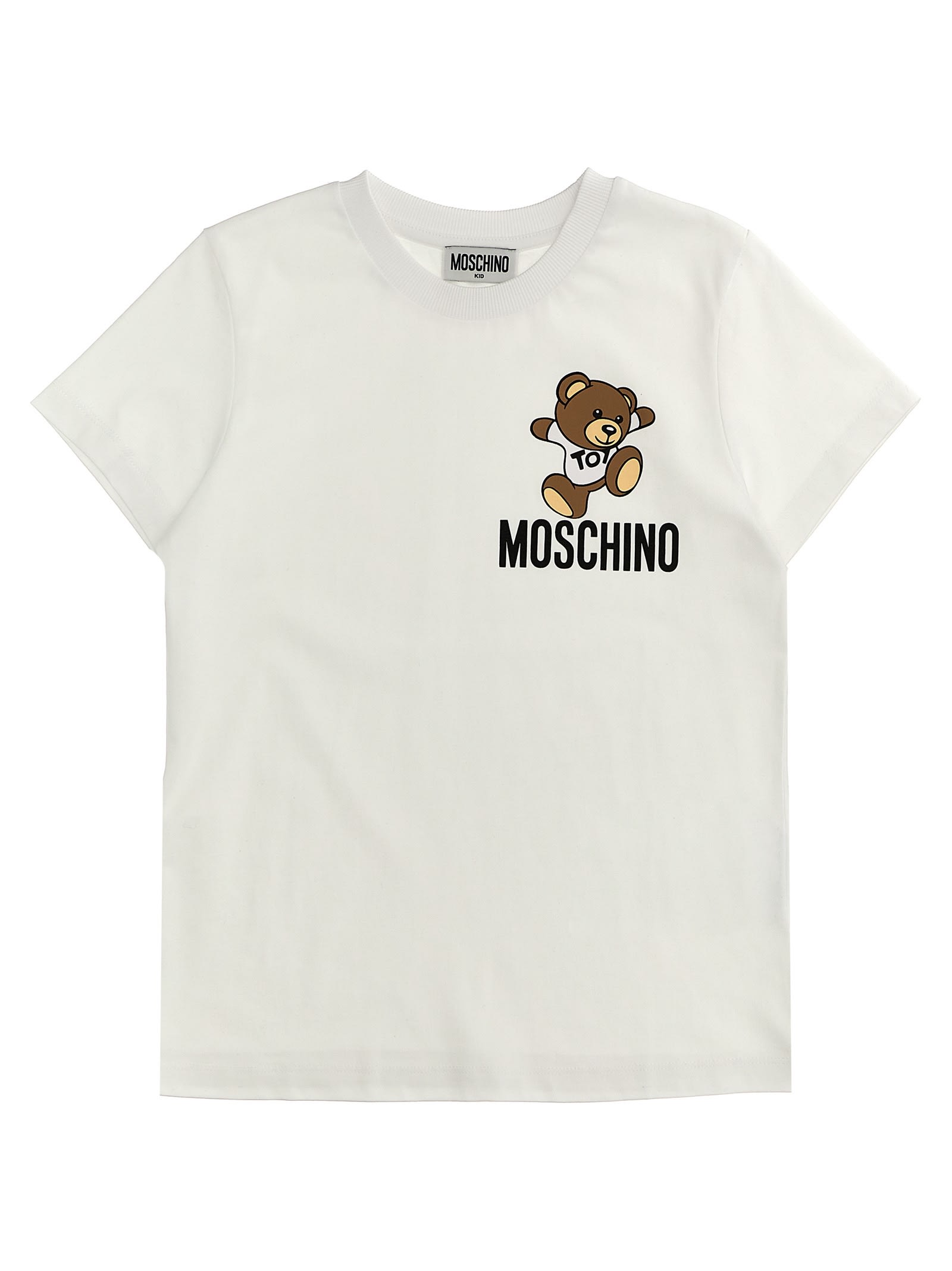 Moschino Kids' Logo Print T-shirt In Bianco