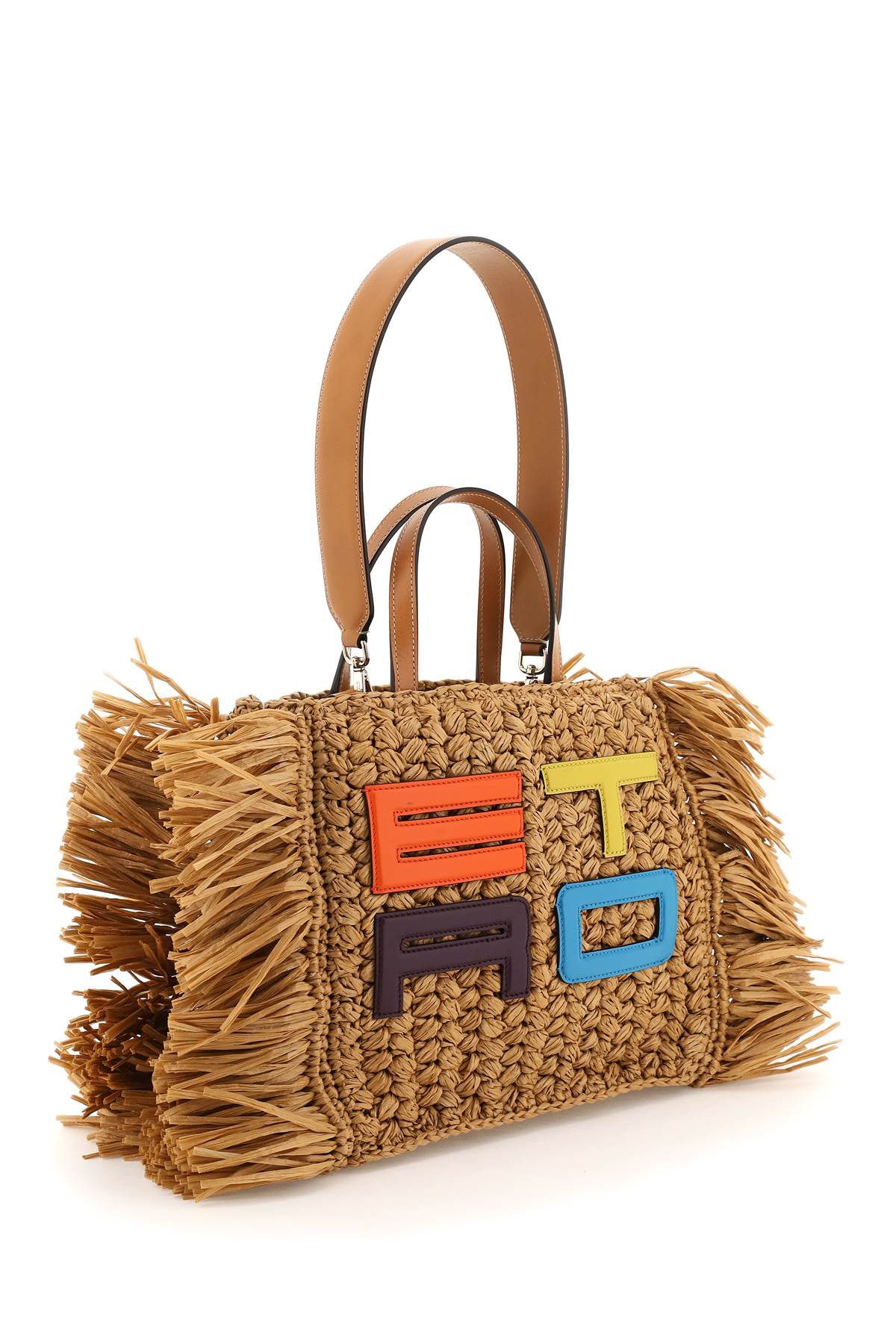 Etro Fringed Raffia Tote Bag In Brown