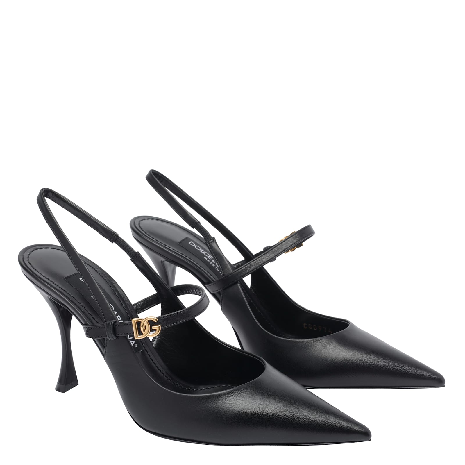 Dolce & Gabbana Pointed Toe Slingbacks With Delicate Ankle Strap In Black