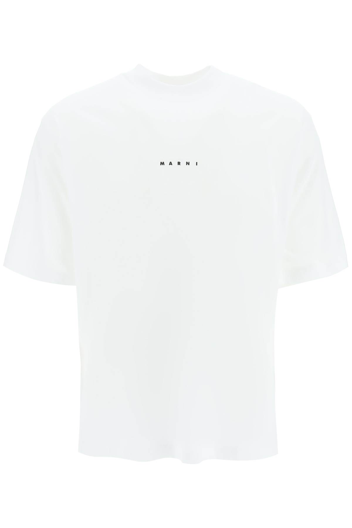 Marni White Cotton T-shirt With Logo Print In Lily White