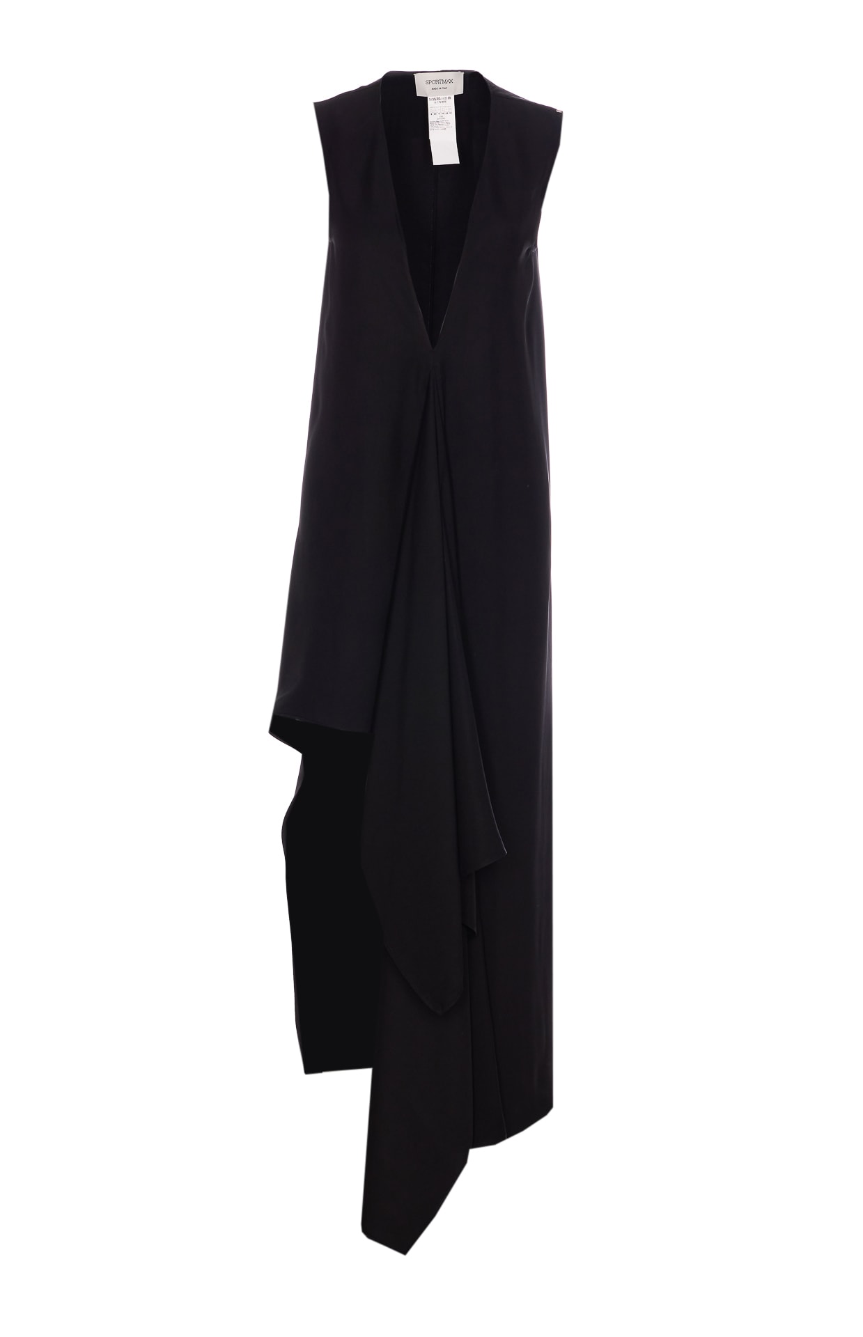 Sportmax Sport Max Long Asymmetrical Viscose Twill Dress In Nero