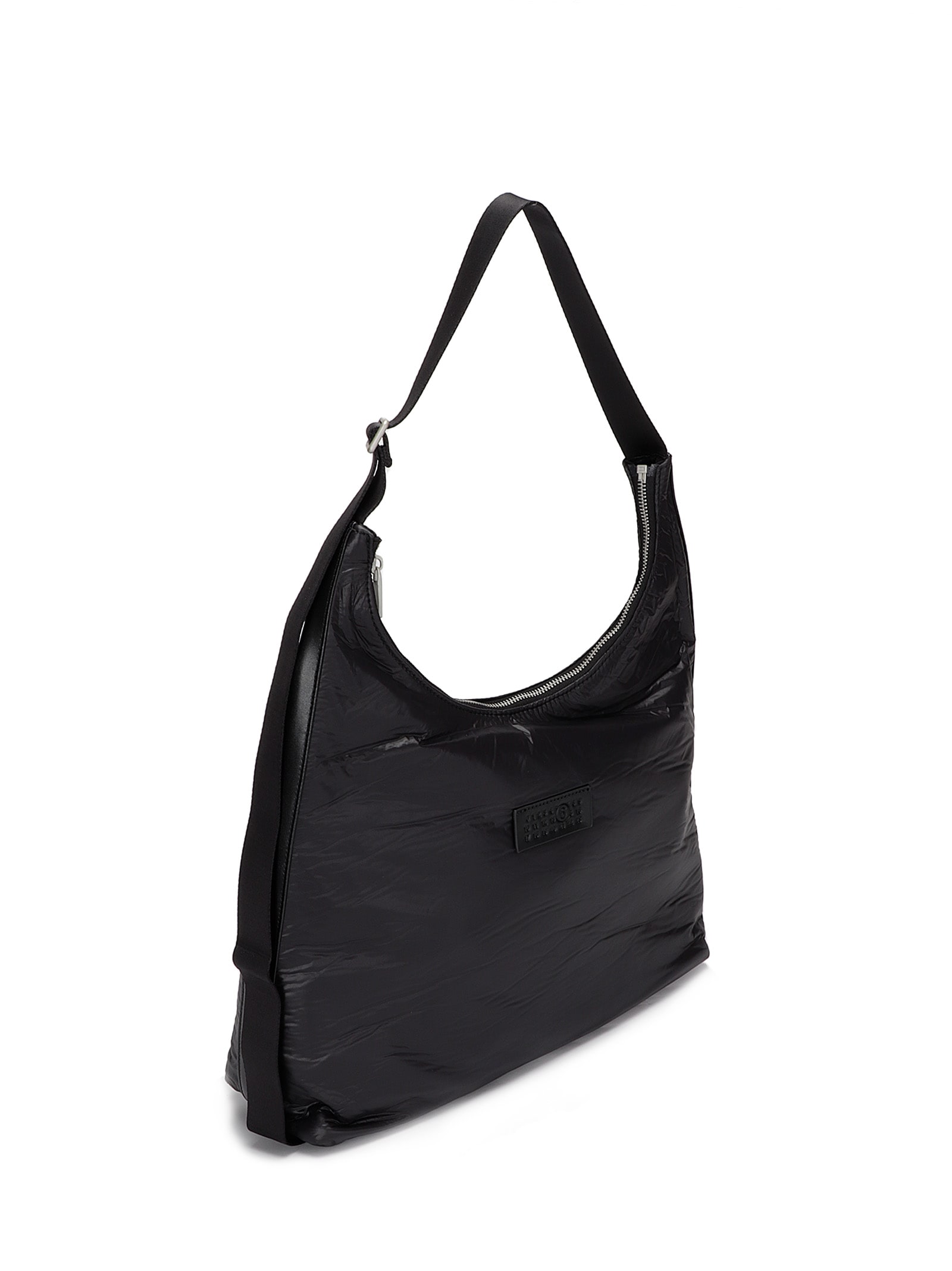 Shop Mm6 Maison Margiela Crunched Nylon Bag In Black