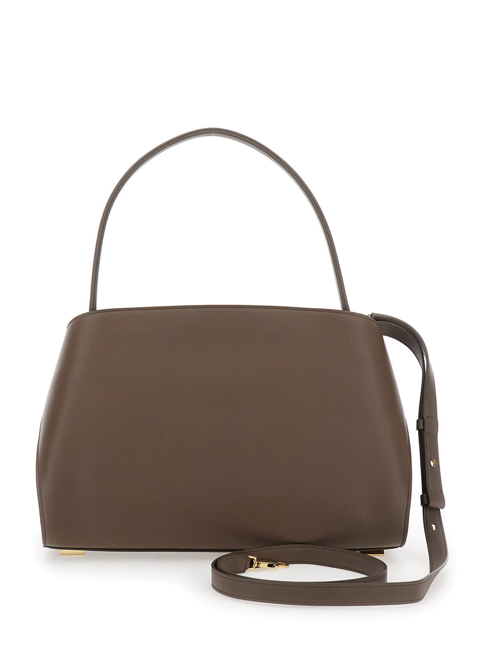 Ferragamo Hug Grey Shoulder Bag With Logo Printed On Front In Leather Woman In Brown