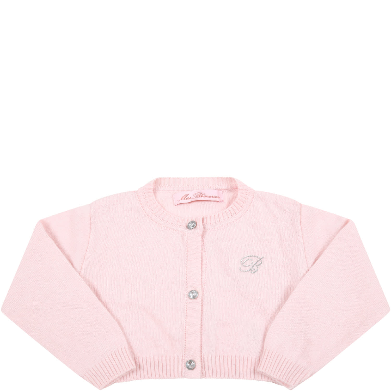 Blumarine Pink Cardigan For Baby Girl With Logo