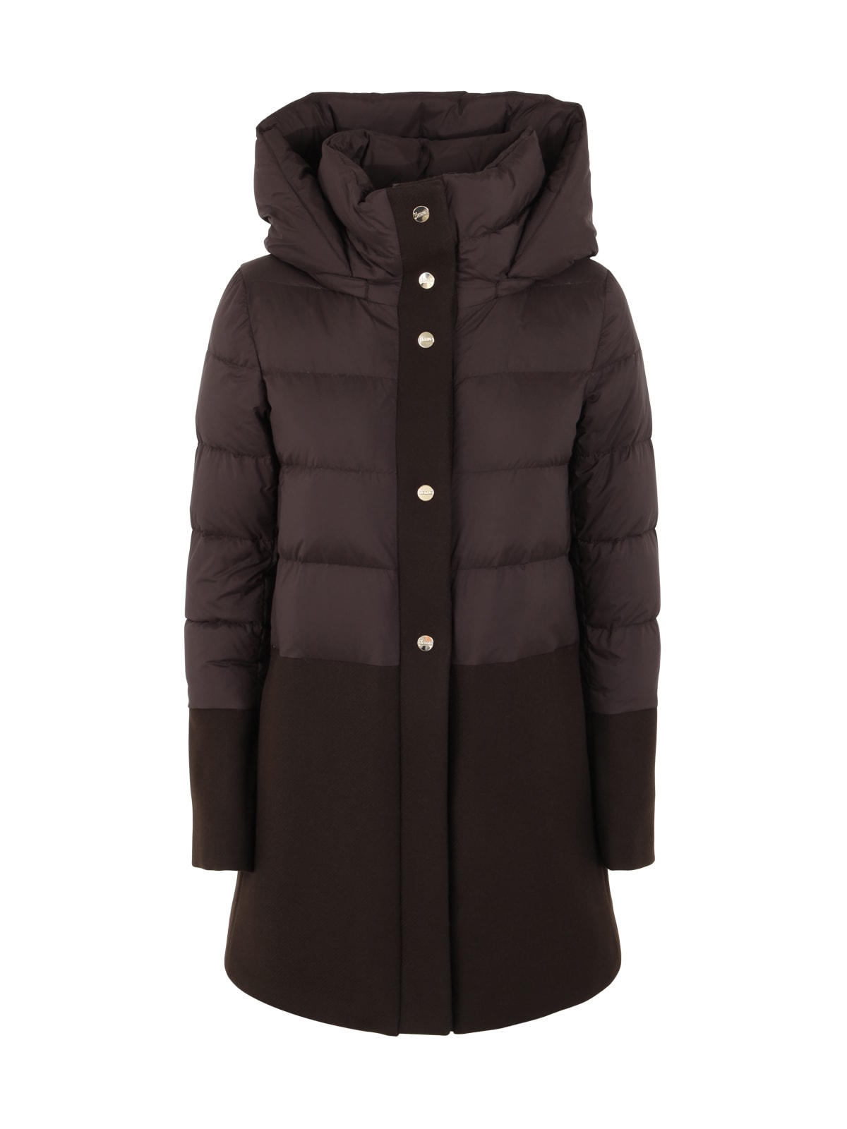 Herno A-shape In Ecowool Puffer Jacket In Dark Brown