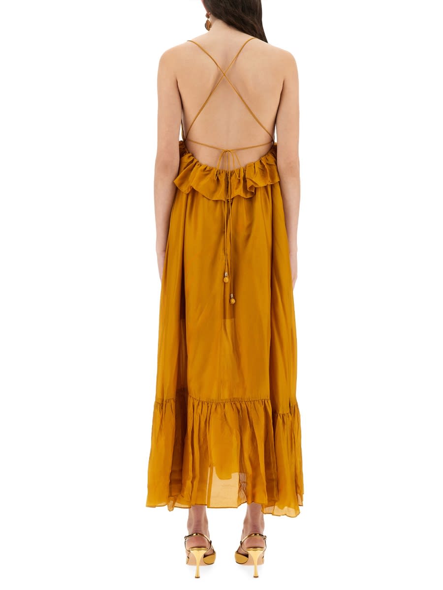 Zimmermann Rhiannon Tiered Ruffle Peplum Silk Maxi Dress In Gold