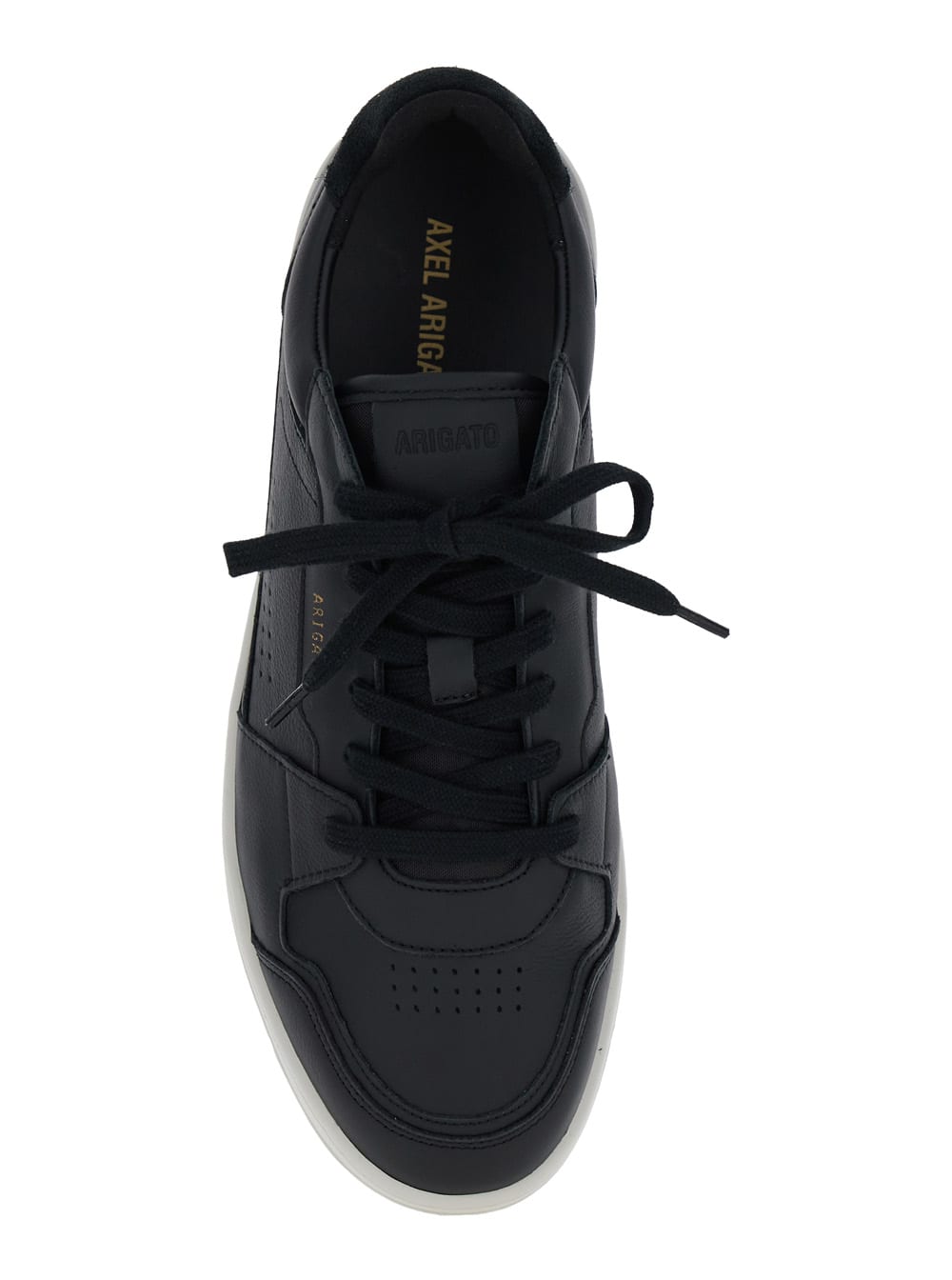 Shop Axel Arigato Dice Lo Black Low Top Sneakers With Laminated Logo In Leather And Suede Man