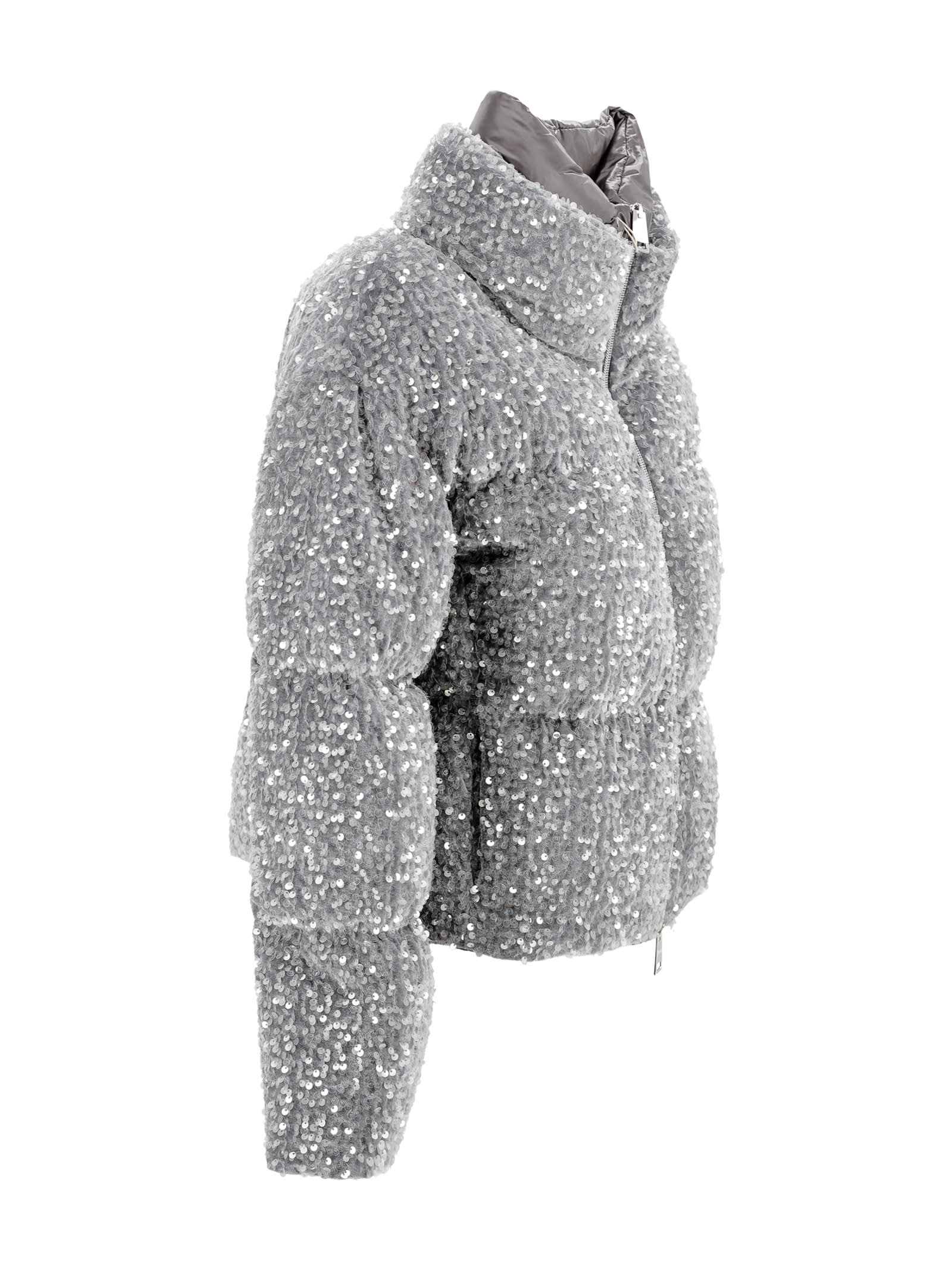 Shop Herno Down Jacket With Sequins In Grey