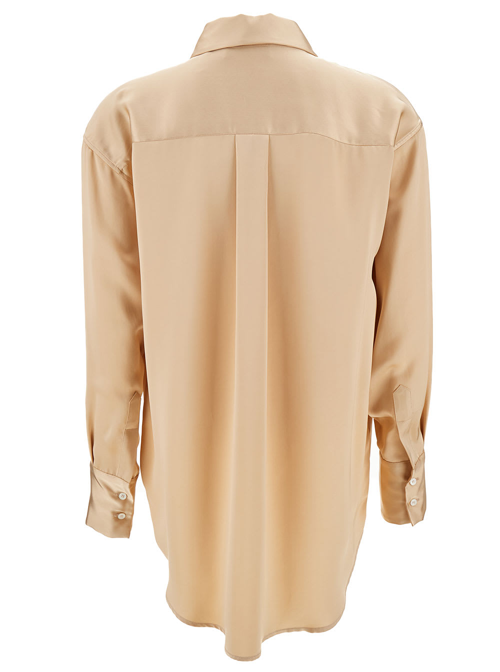 Shop Fabiana Filippi Champagne Loose Shirt With Long Sleeve In Satin Fabric Woman In Pink