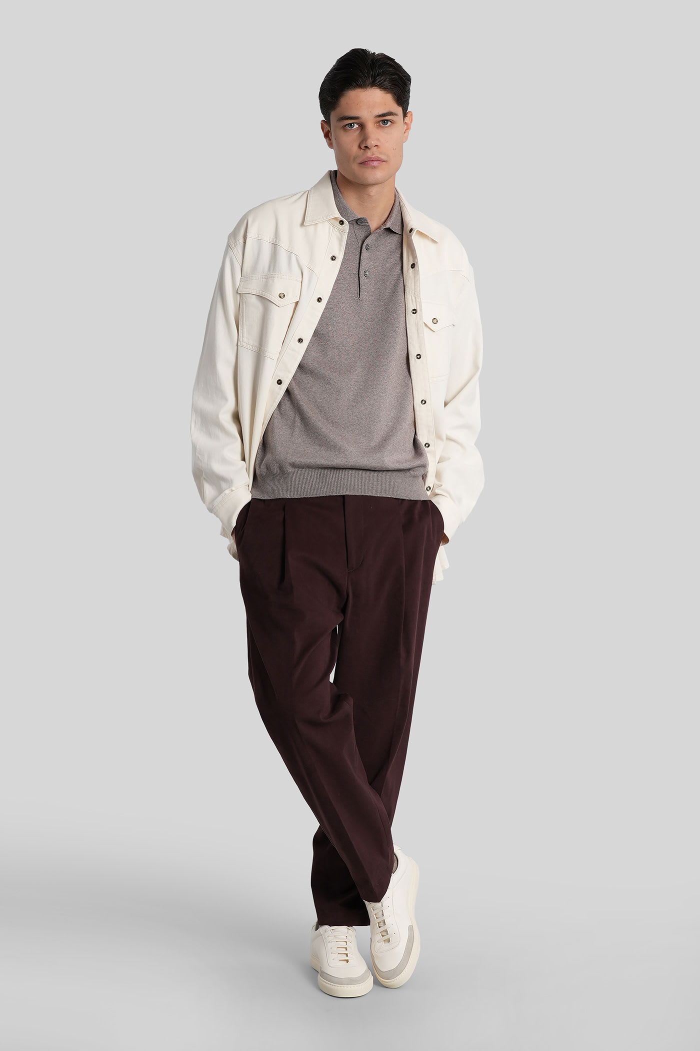 Tagliatore Palmer Polo In Grey Wool In Brown