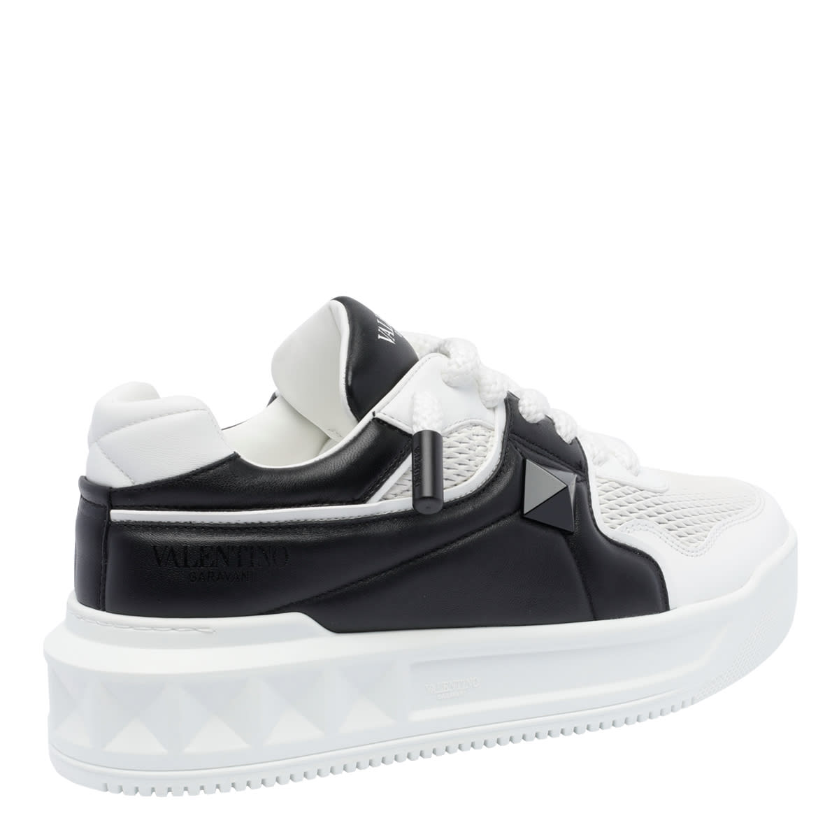 Valentino One Stud Xl Low-top Sneaker In Nappa Leather And Jacquard Toile Iconographe Technical Fabric In White