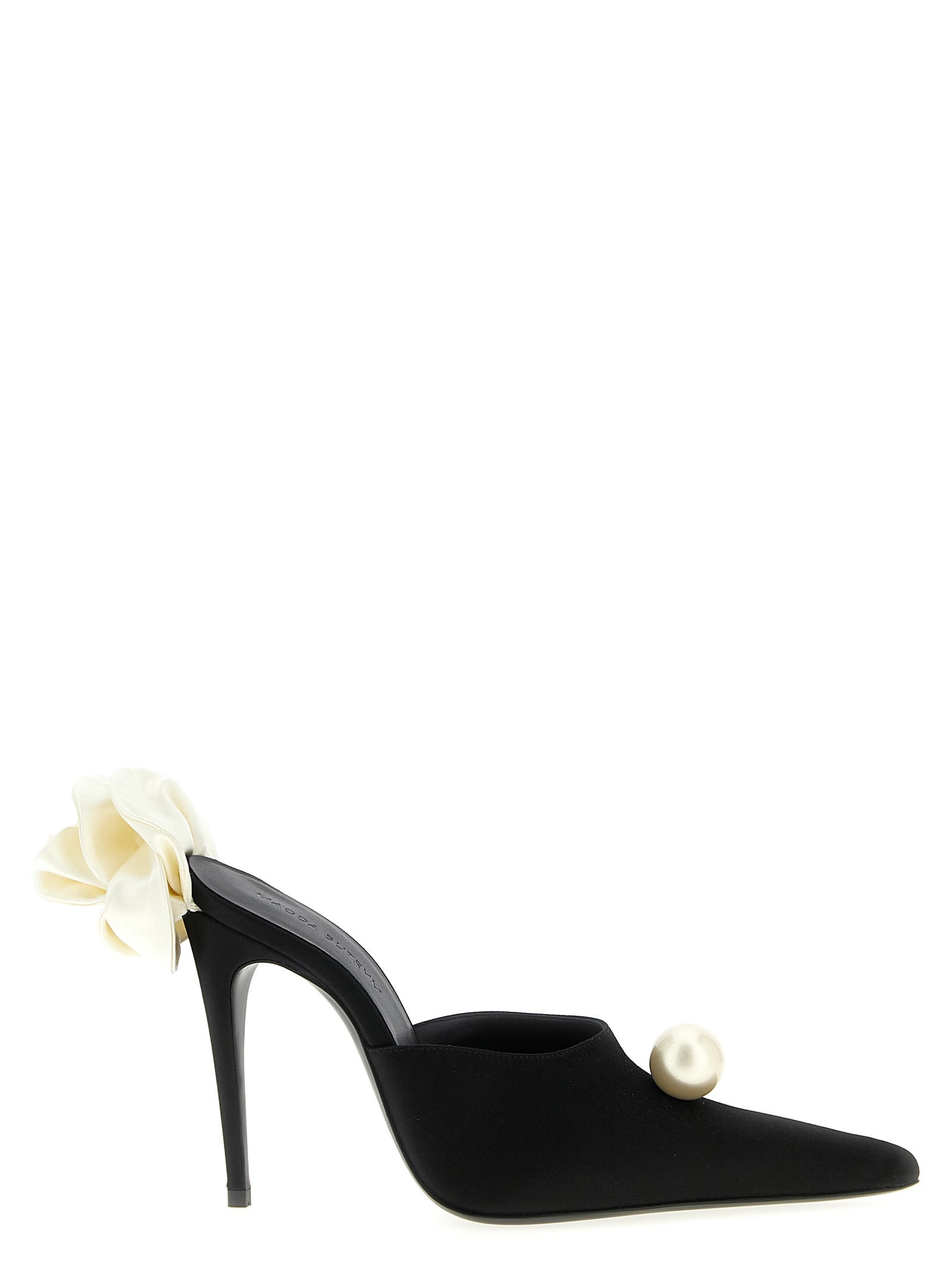 Magda Butrym Pearl Embellished Floral Pointed Toe Mules In Black