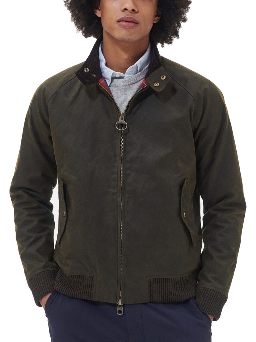 Baracuta Unisex Waxed Jacket With High Collar And Pockets In Green