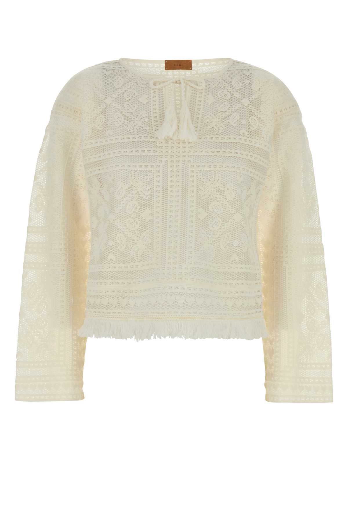 White Crochet Kiss By The Book Sweater