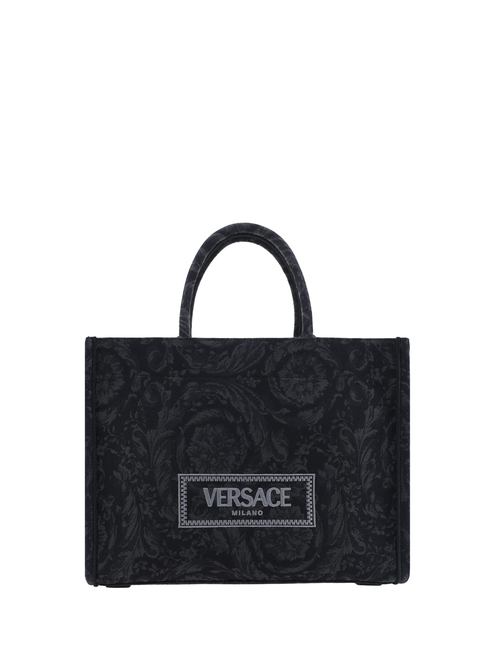 Shop Versace Athena Handbag In Black+black--gold