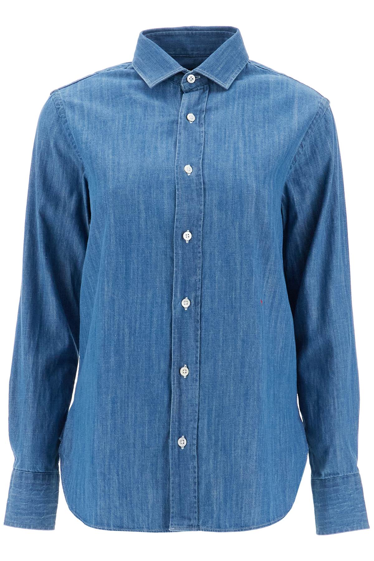 Shop Hommegirls Chambray Shirt In Blue White (blue)