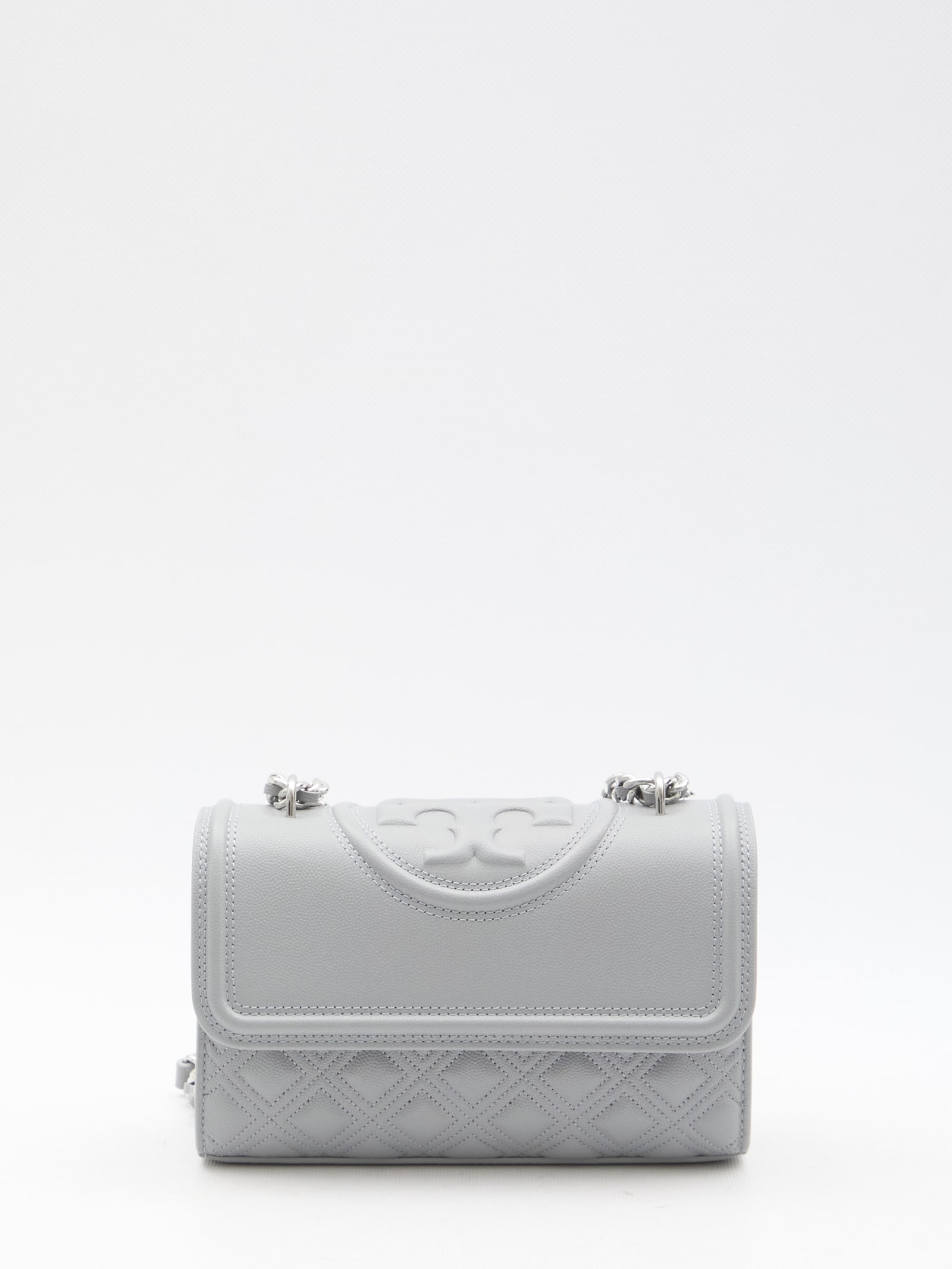 Shop Tory Burch Fleming Soft Grain Small Convertible Bag In Grey