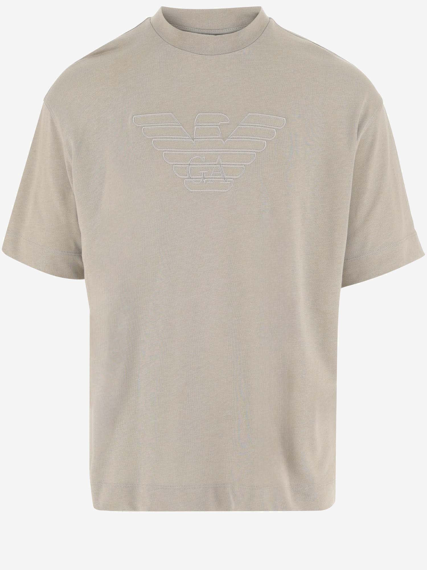 Shop Emporio Armani Cotton T-shirt With Logo In Beige