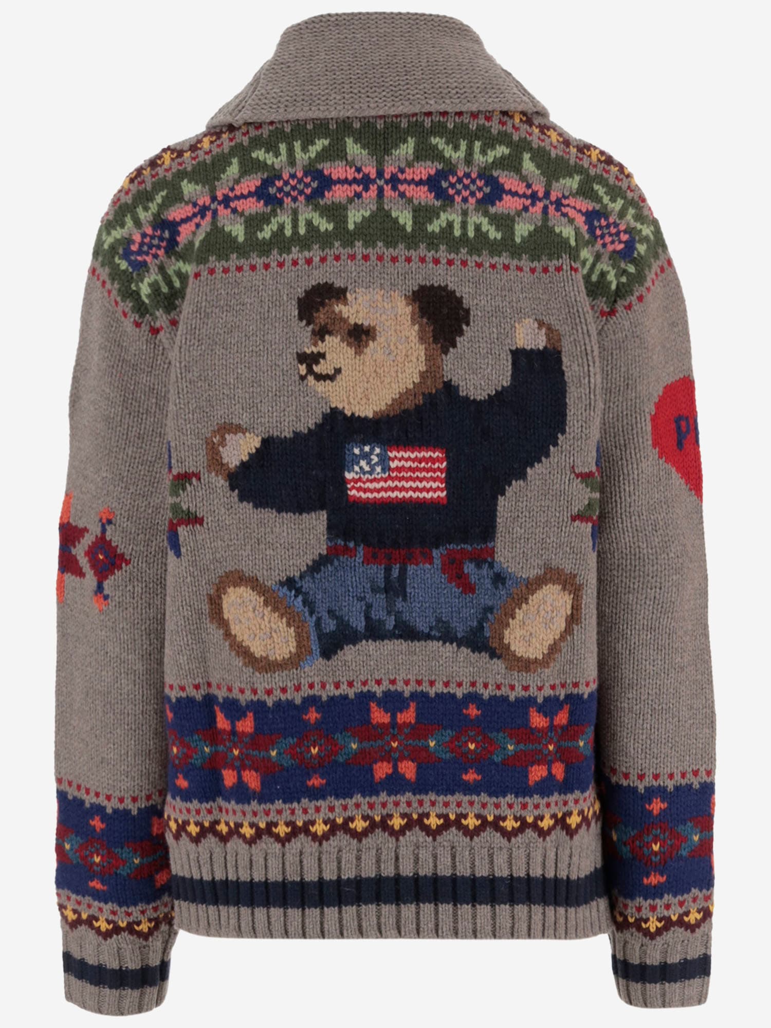 Polo Ralph Lauren Wool Sweater With Polo Bear Print And Geometric Pattern In Gray