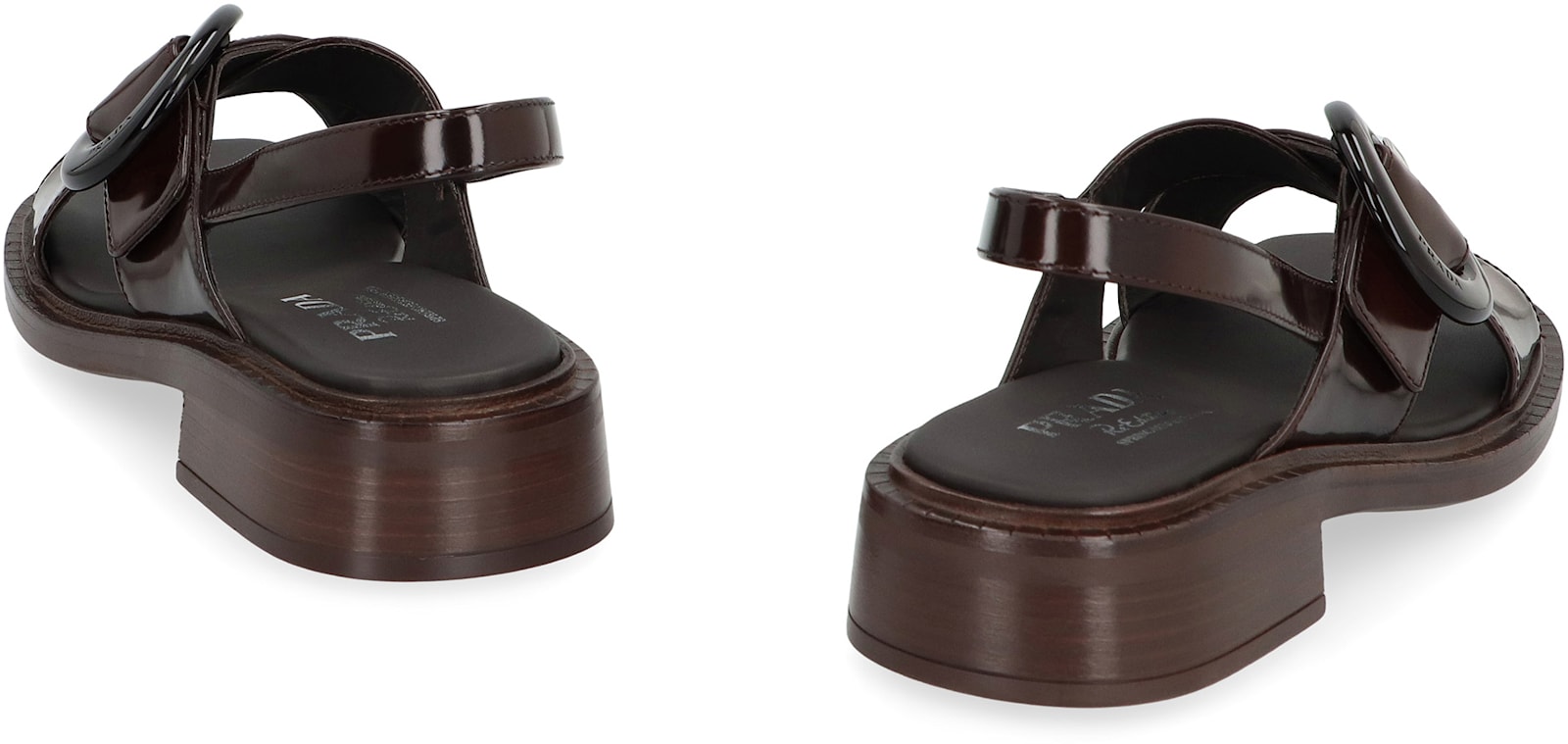 Prada Brushed Leather Crisscross Band Sandals With Plexiglas Buckle