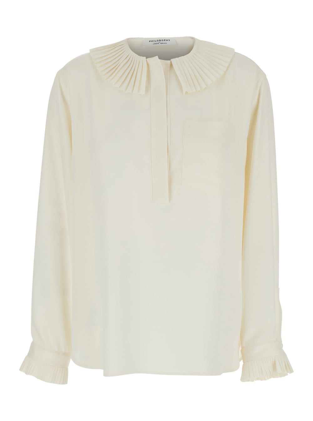 White Oversized Shirt With Ruffles On Collar And Cuffs In Tech Fabric Woman Philosophy di Lorenzo Serafini