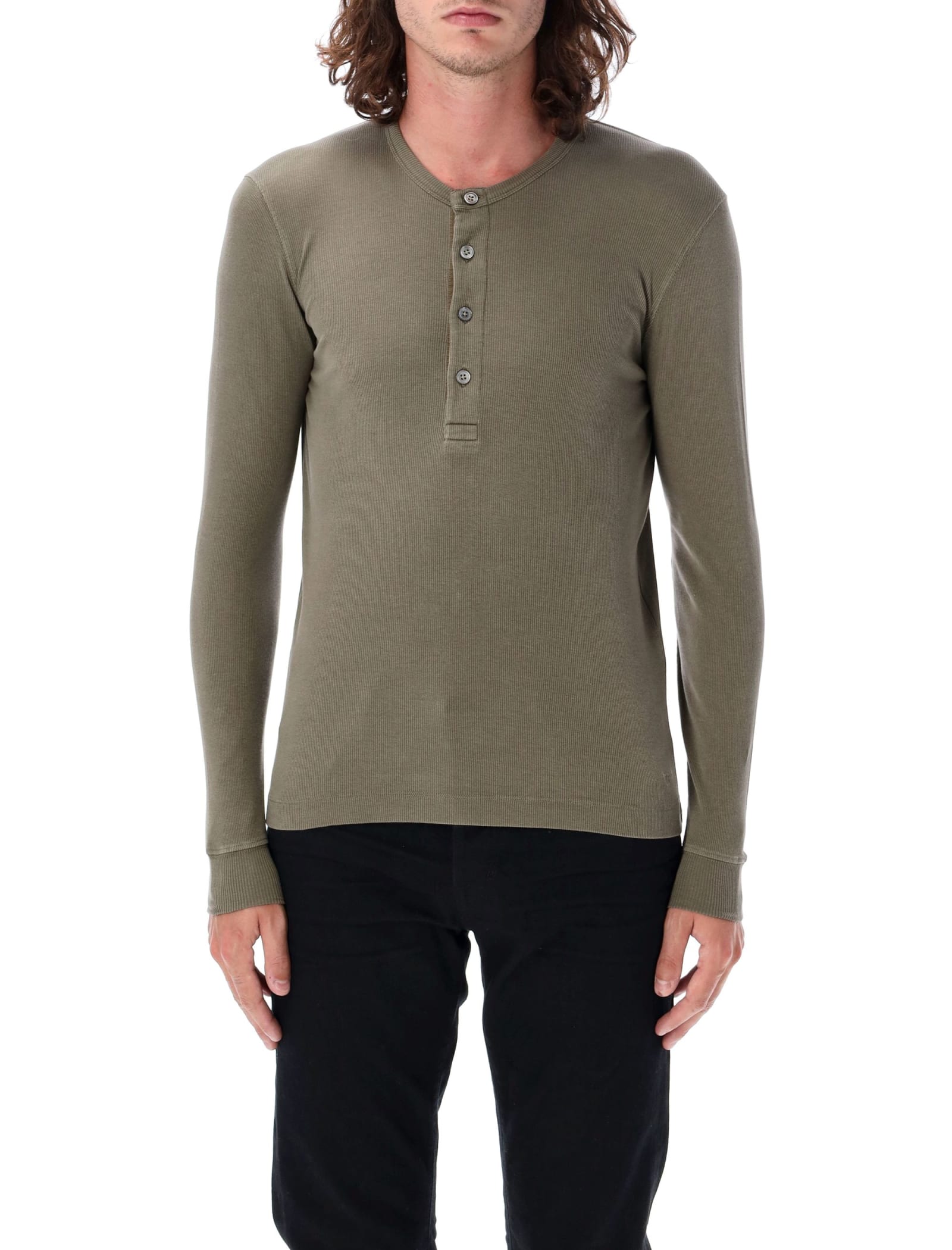 Shop Tom Ford Henley T-shirt In Fern Green