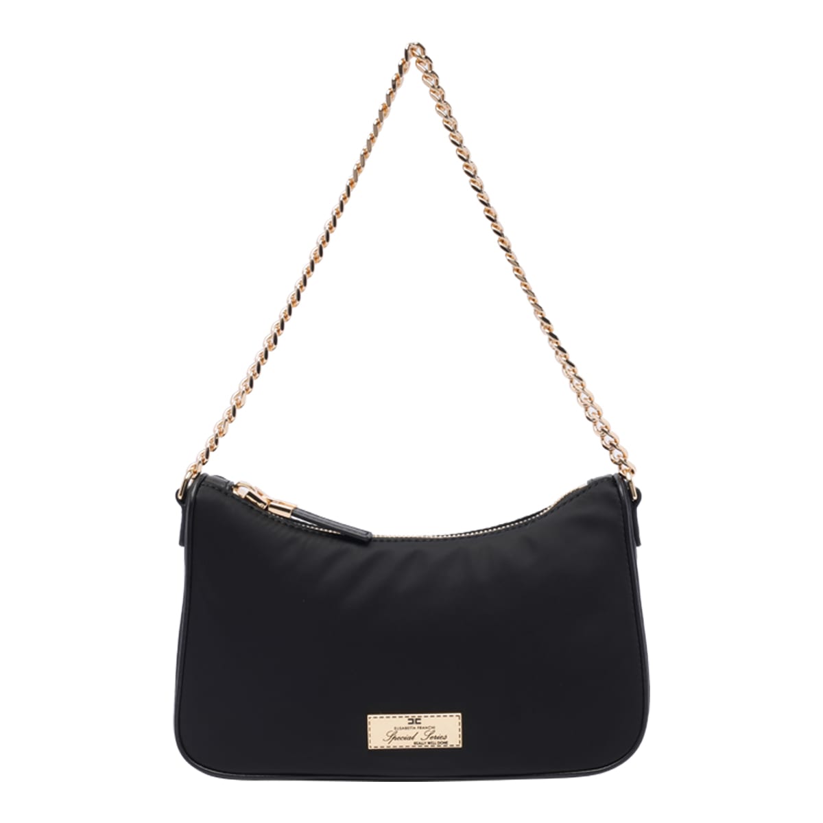 Shop Elisabetta Franchi Double Shoulder Strap And Logo Bag In Black