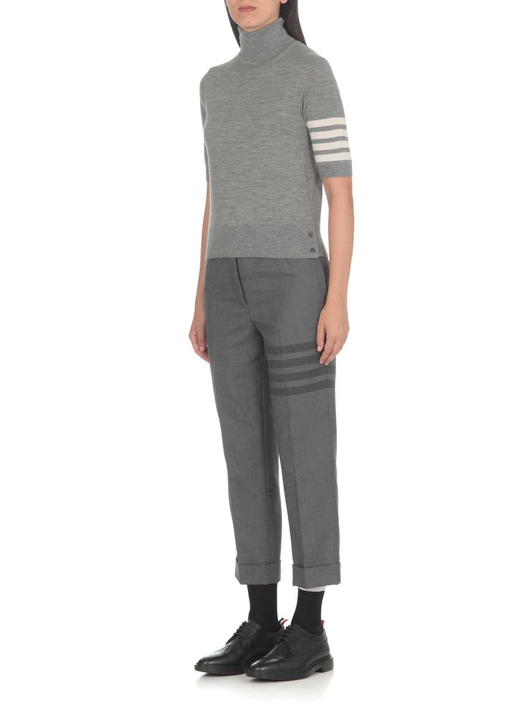 Thom Browne Turtleneck Short-sleeve Jumper In Gray