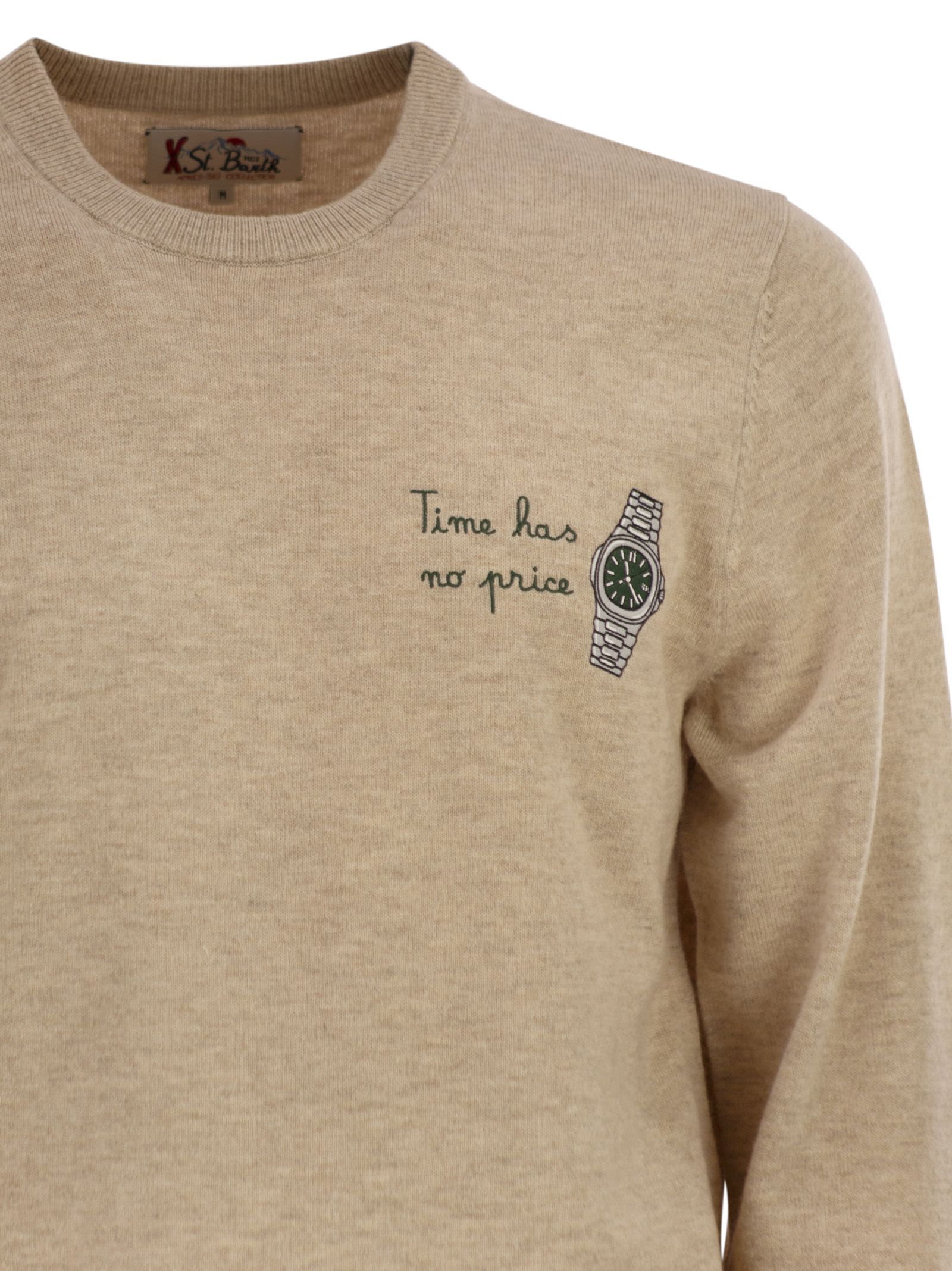 Mc2 Saint Barth Heron - Crew Neck Jumper With Embroidery On The Chest In Brown