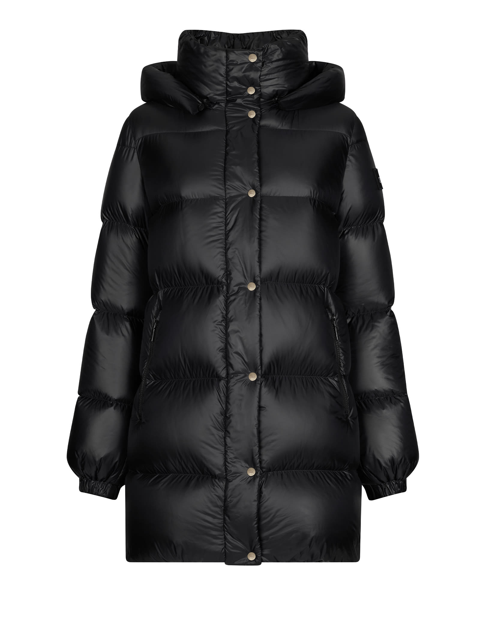 Add Womens Long Black Quilted Down Jacket With Buttons In Noir