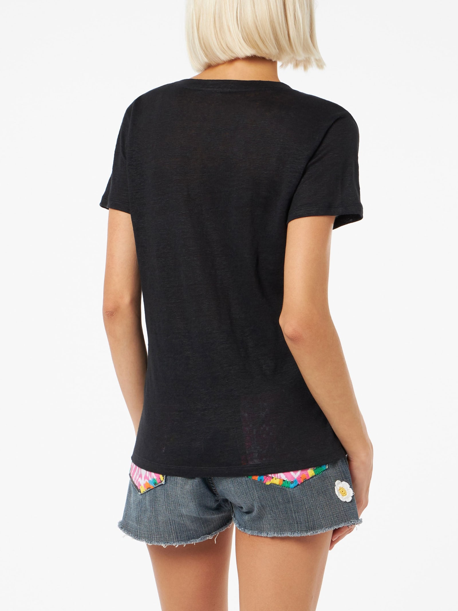 Mc2 Saint Barth Linen Jersey Black V-neck T-shirt Eloise In Black