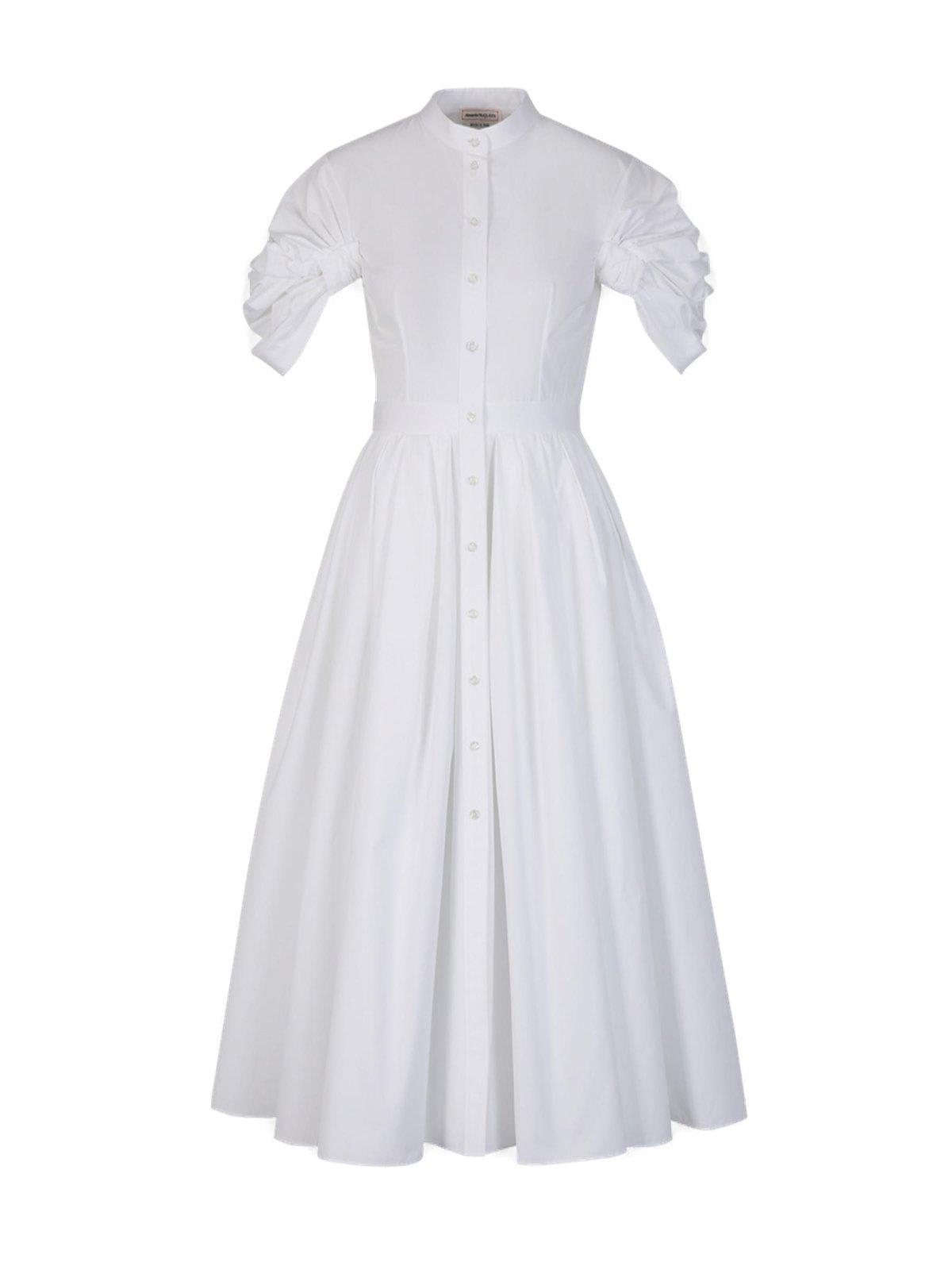 Shop Alexander Mcqueen Short-sleeved Pleated Dress In White