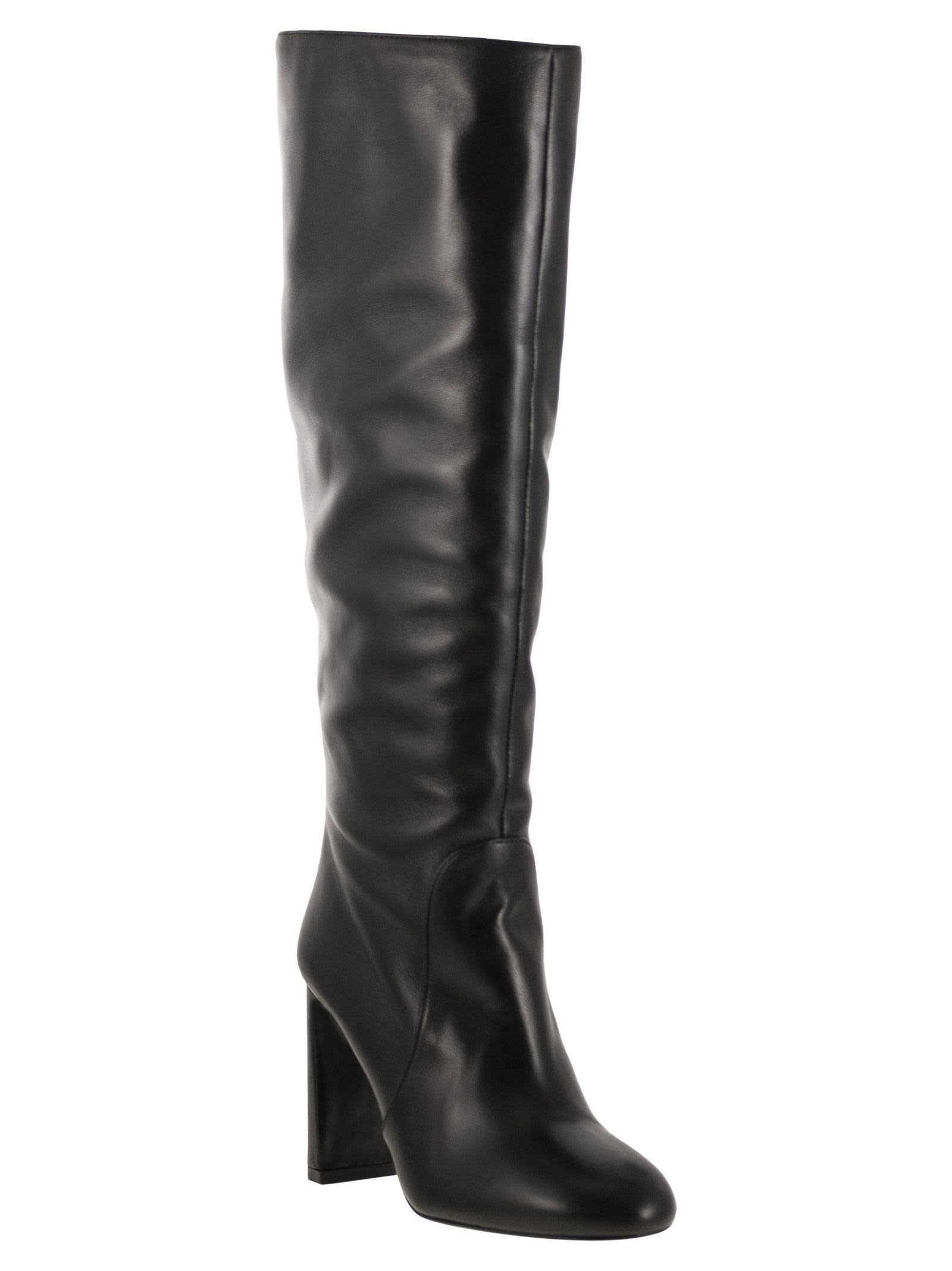 Stuart Weitzman Babette Tubo 85 Leather Knee-high Boots In Black