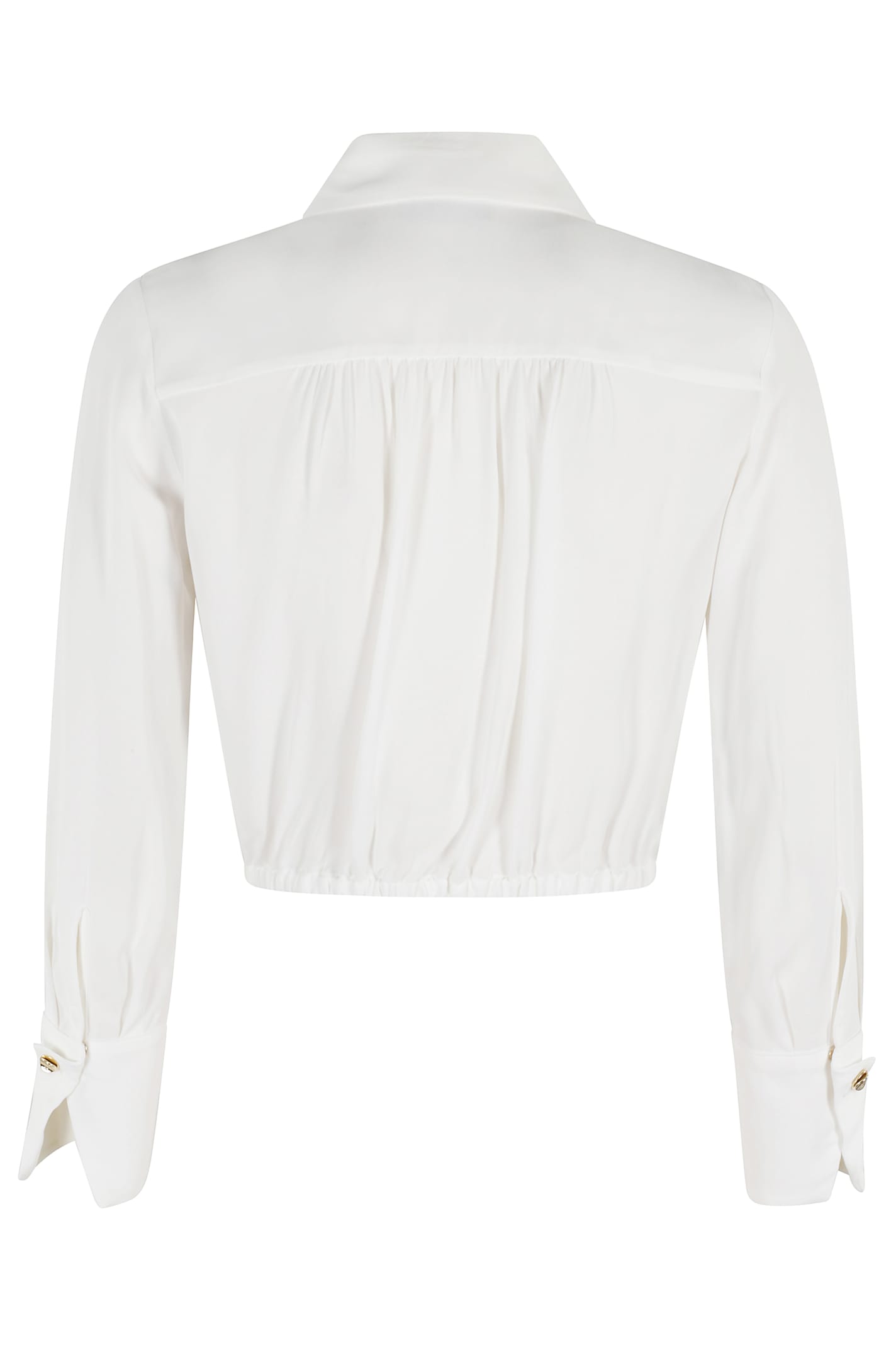 Elisabetta Franchi Georgette Cropped Shirt With Elastic Band In Avorio